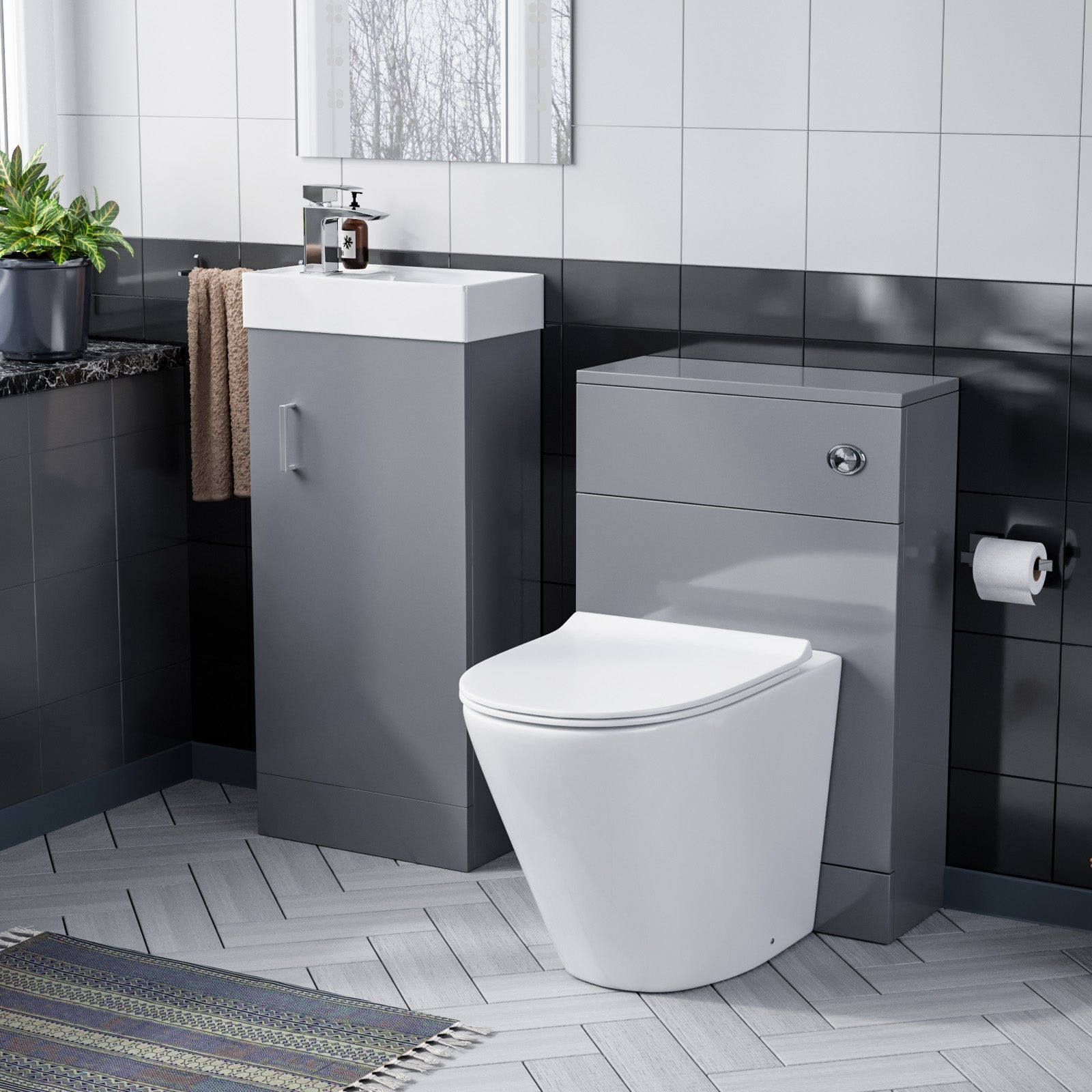 Nanuya 400mm Grey  Floorstanding Basin Vanity & Concealed Cistern WC Toilet