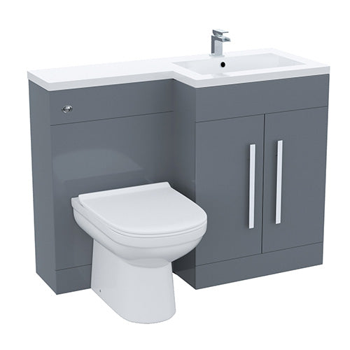 Aric 1100mm Grey L-Shape RH & Concealed Cistern for BTW Toilet - Flat Pack