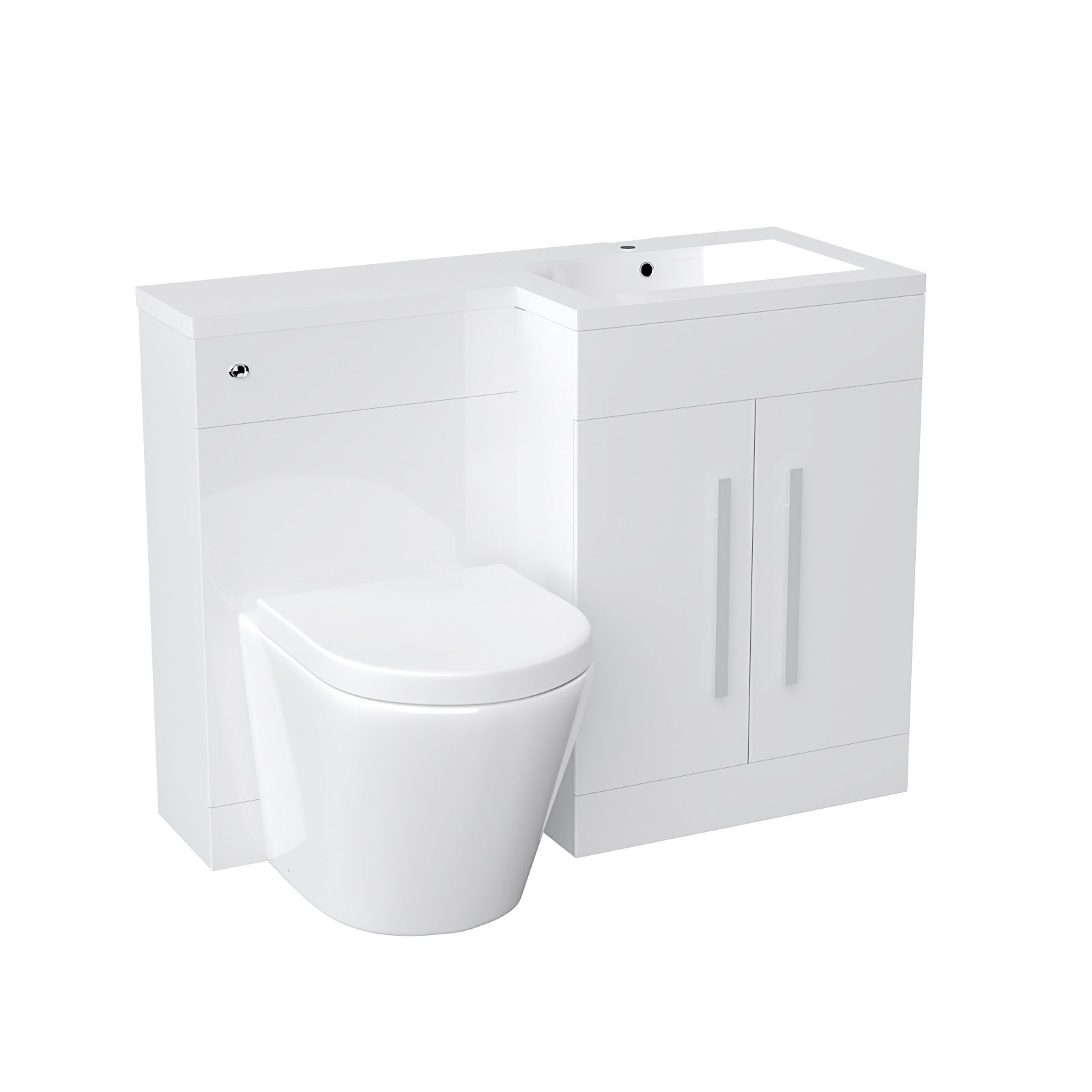 Aric 1100mm RH Vanity Basin Unit, WC Unit & Eddy Rimless Back To Wall Toilet White Flat Pack