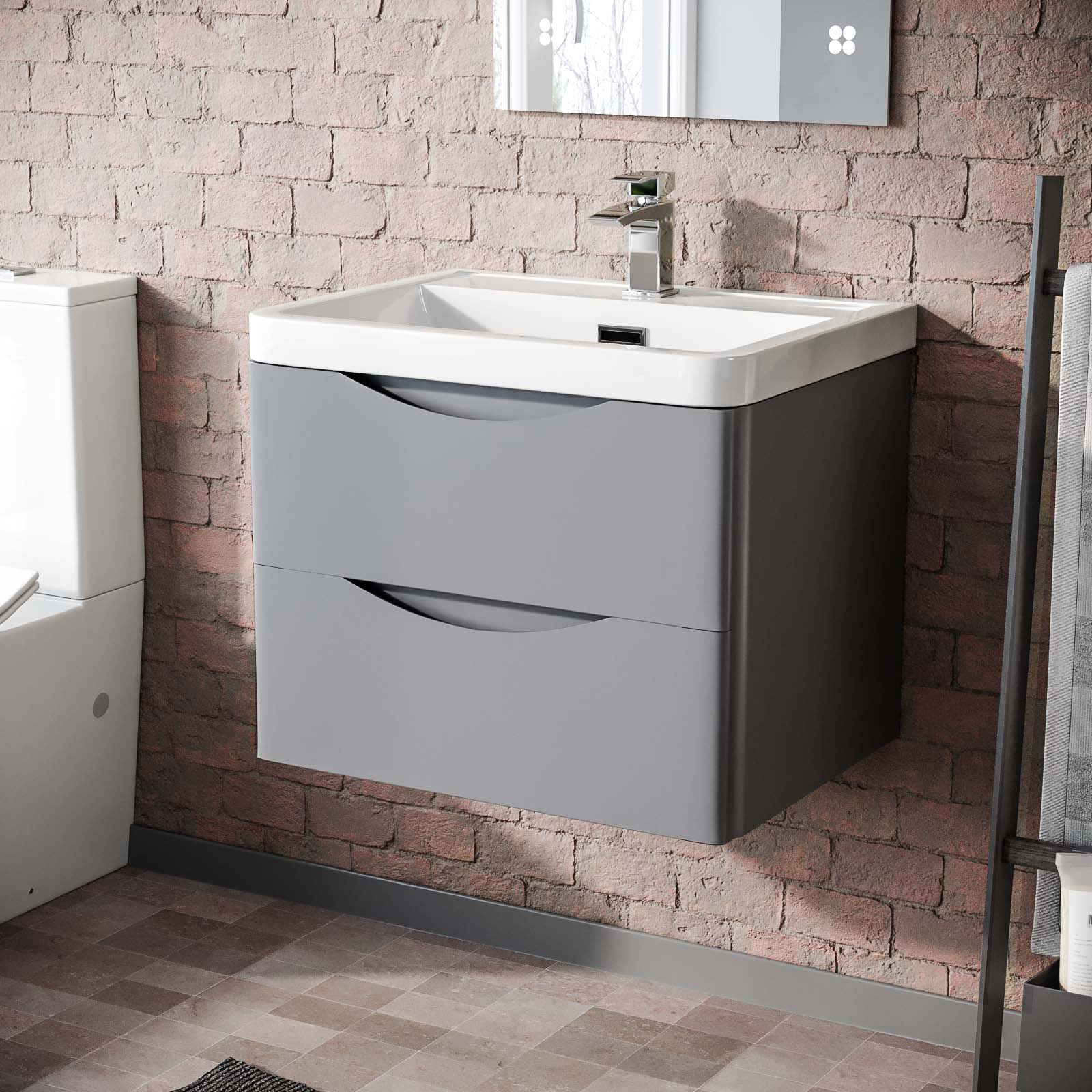 Merton 600mm Matte Grey Wall Hung Basin Vanity Cabinet Storage Furniture