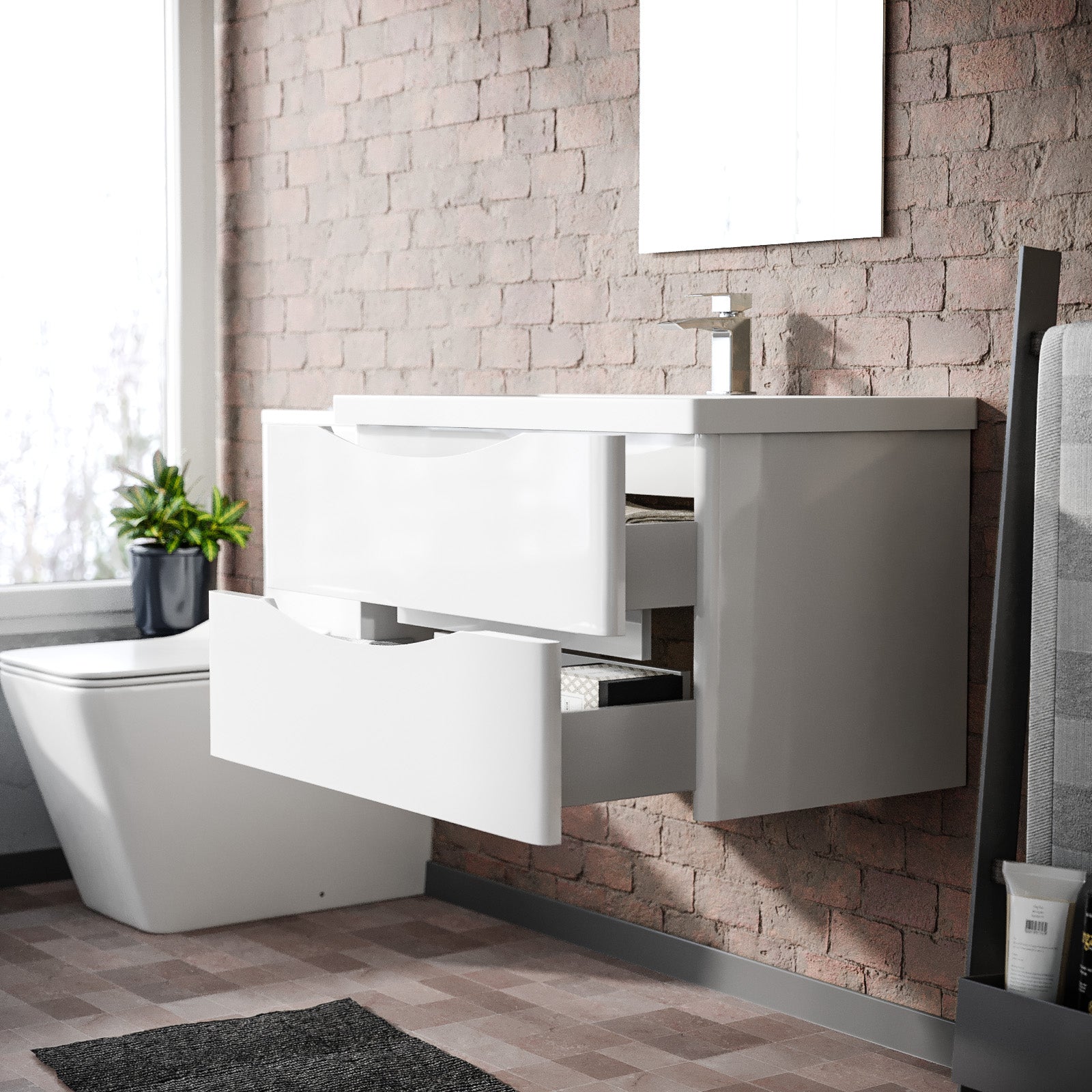Merton Modern 800mm White Wall Hung  Basin Sink Flat Pack Vanity