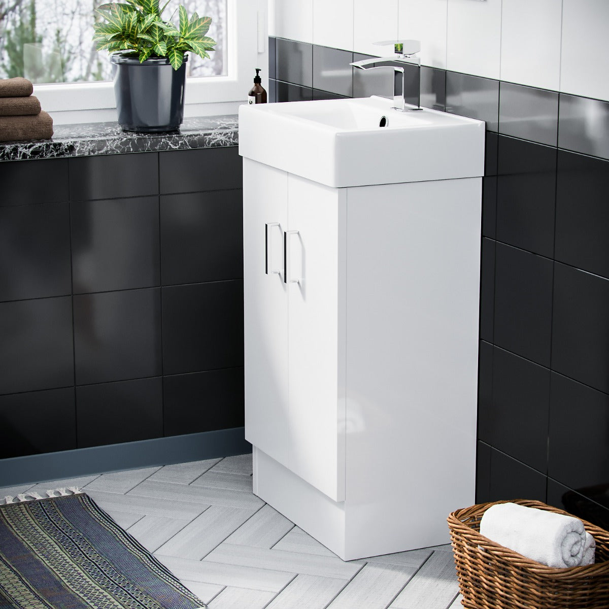 Nanuya 450 mm White Basin Sink Flat Pack Vanity Cabinet Unit Bathroom Furniture