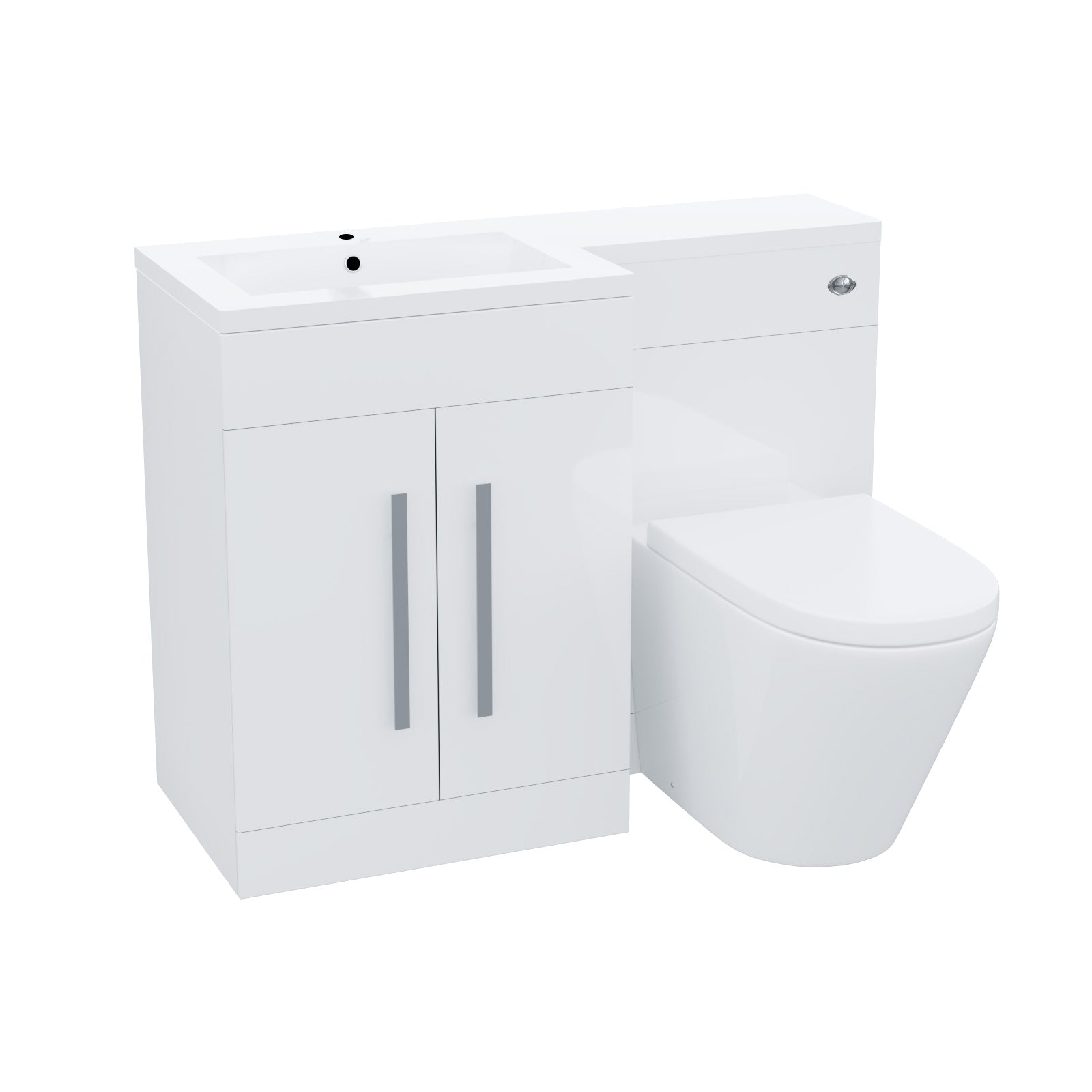 Aric 1100mm LH Vanity Basin Unit, WC Unit & Rimless Back To Wall Toilet White Flat Pack