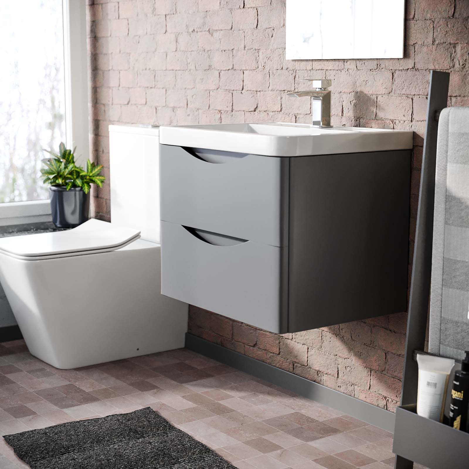 Merton 600mm Matte Grey Wall Hung Basin Vanity Cabinet Storage Furniture