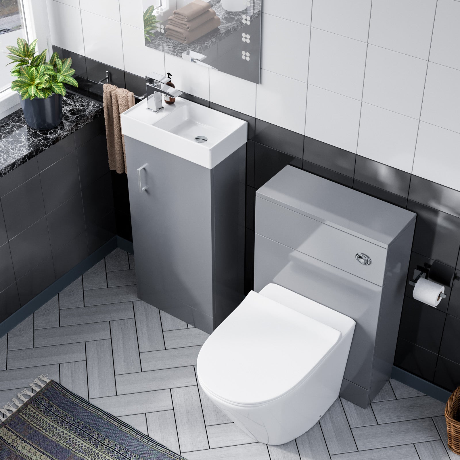 Nanuya 400mm Grey  Floorstanding Basin Vanity & Concealed Cistern WC Toilet