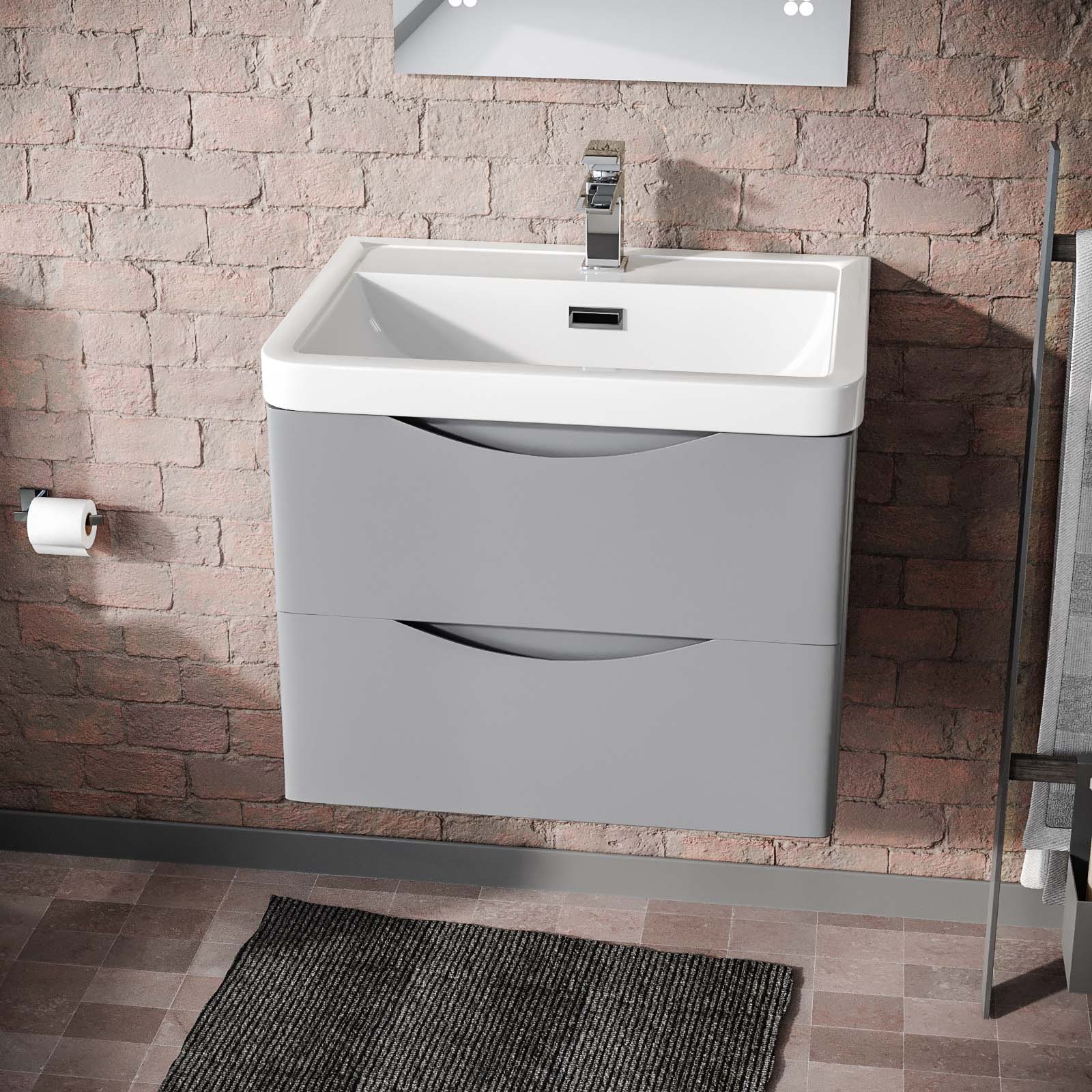 Merton 600mm Matte Grey Wall Hung Basin Vanity Cabinet Storage Furniture