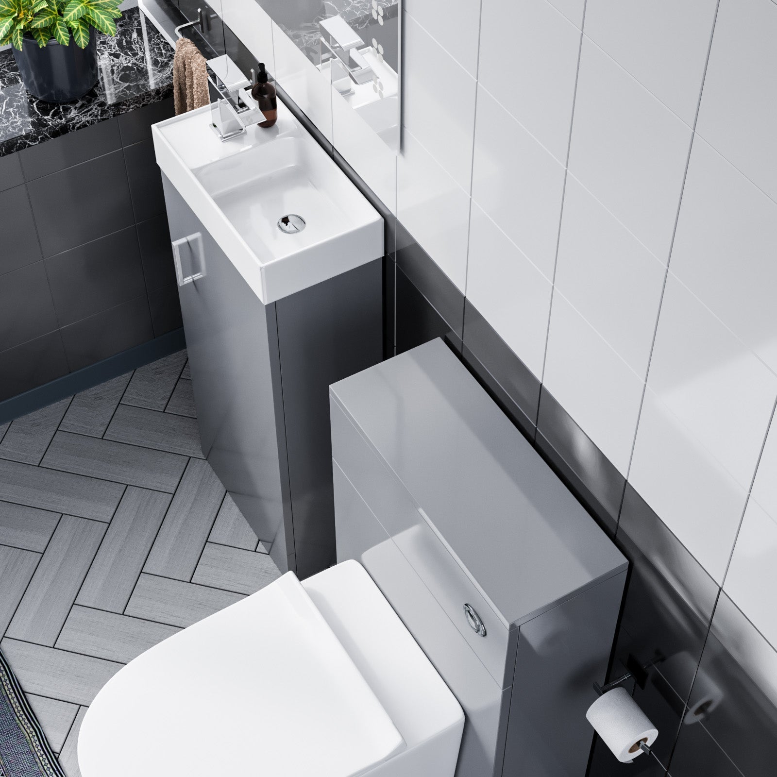 Nanuya 400mm Grey  Floorstanding Basin Vanity & Concealed Cistern WC Toilet
