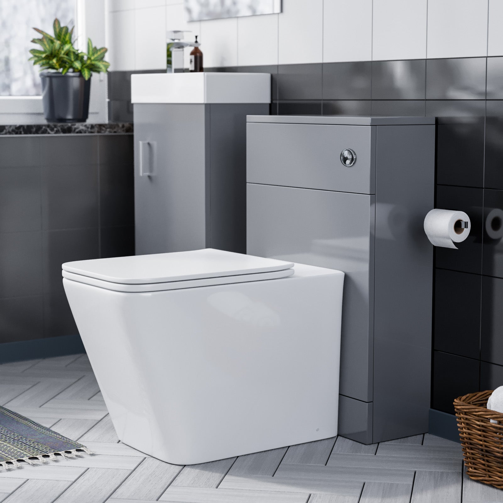 Nanuya 400mm LightGrey  Floorstanding Basin Vanity & Concealed Cistern WC Toilet