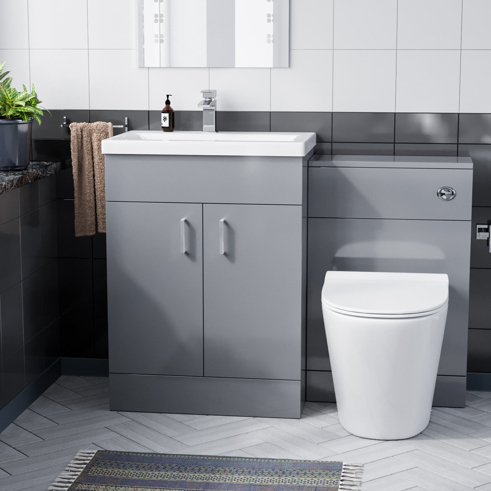Nanuya 600mm Light Grey Floor Standing Vanity Ceramic Basin BTW Toilet & WC Unit Flat Pack