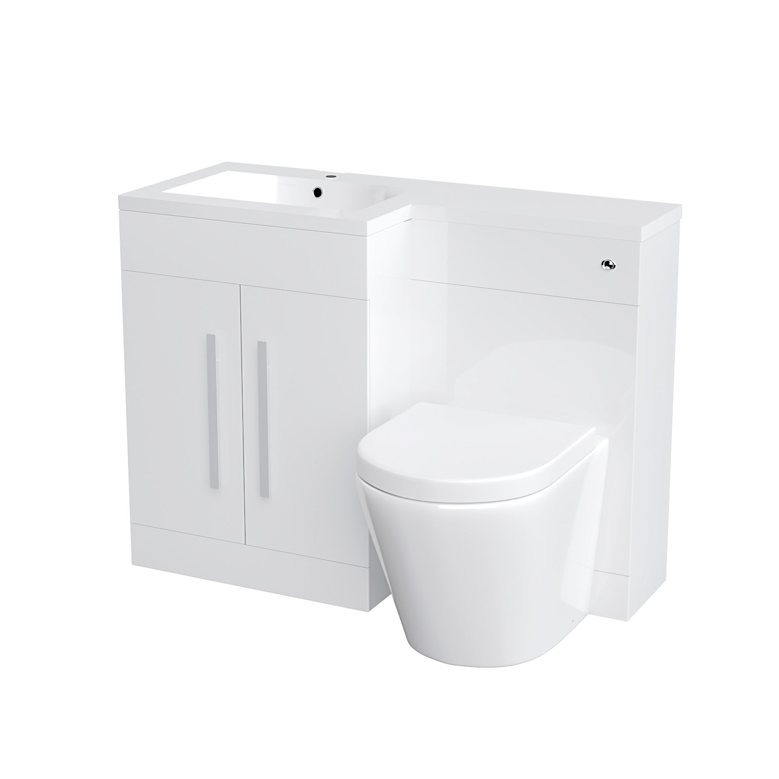 Aric 1100mm LH Vanity Basin Unit, WC Unit & Eddy Rimless Back To Wall Toilet White Flat Pack