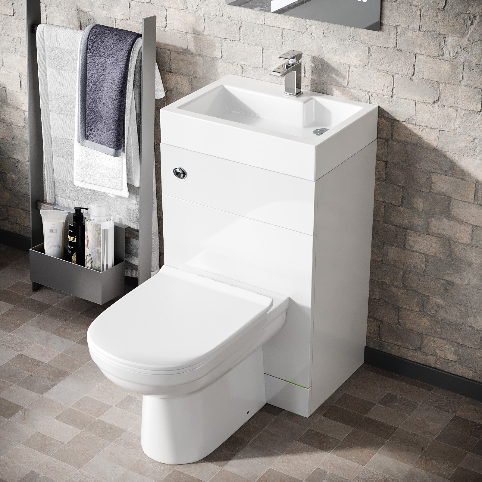 Bretford 500mm Gloss White Two-In-One Combined Wash Basin & Toilet - Freestanding