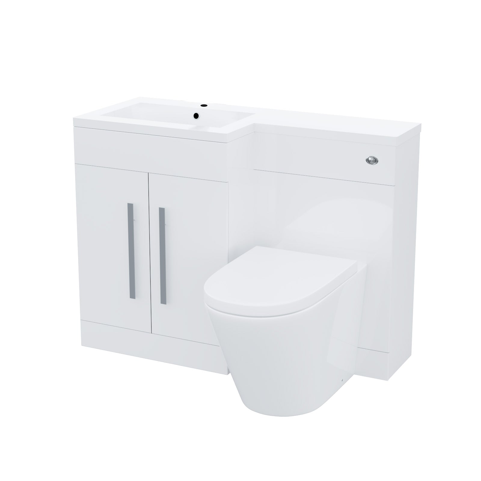 Aric 1100mm LH Vanity Basin Unit, WC Unit & Rimless Back To Wall Toilet White Flat Pack