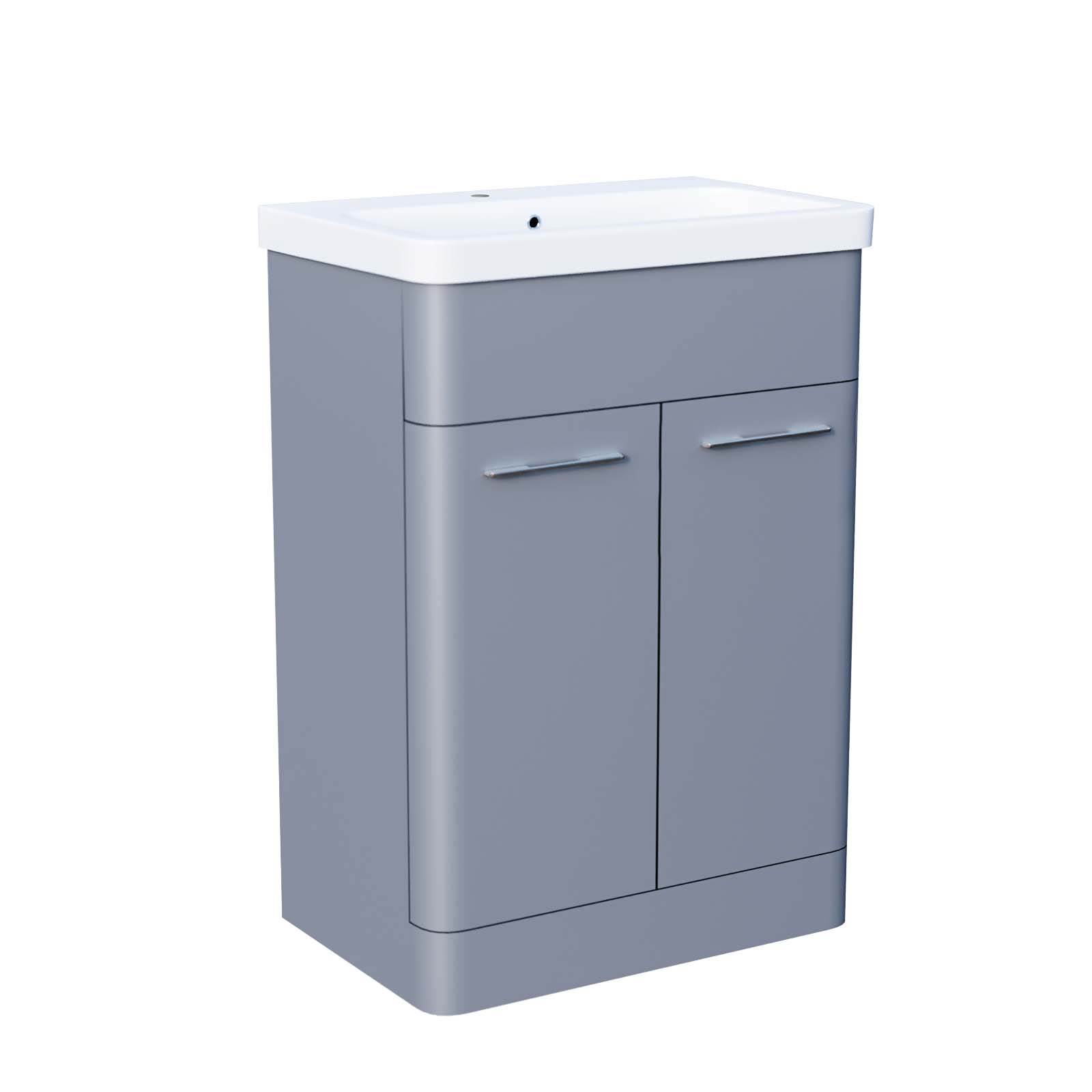 Afern 600mm Flat Pack Grey Vanity Basin Unit, WC Unit, BTW Toilet and Wall Cabinet