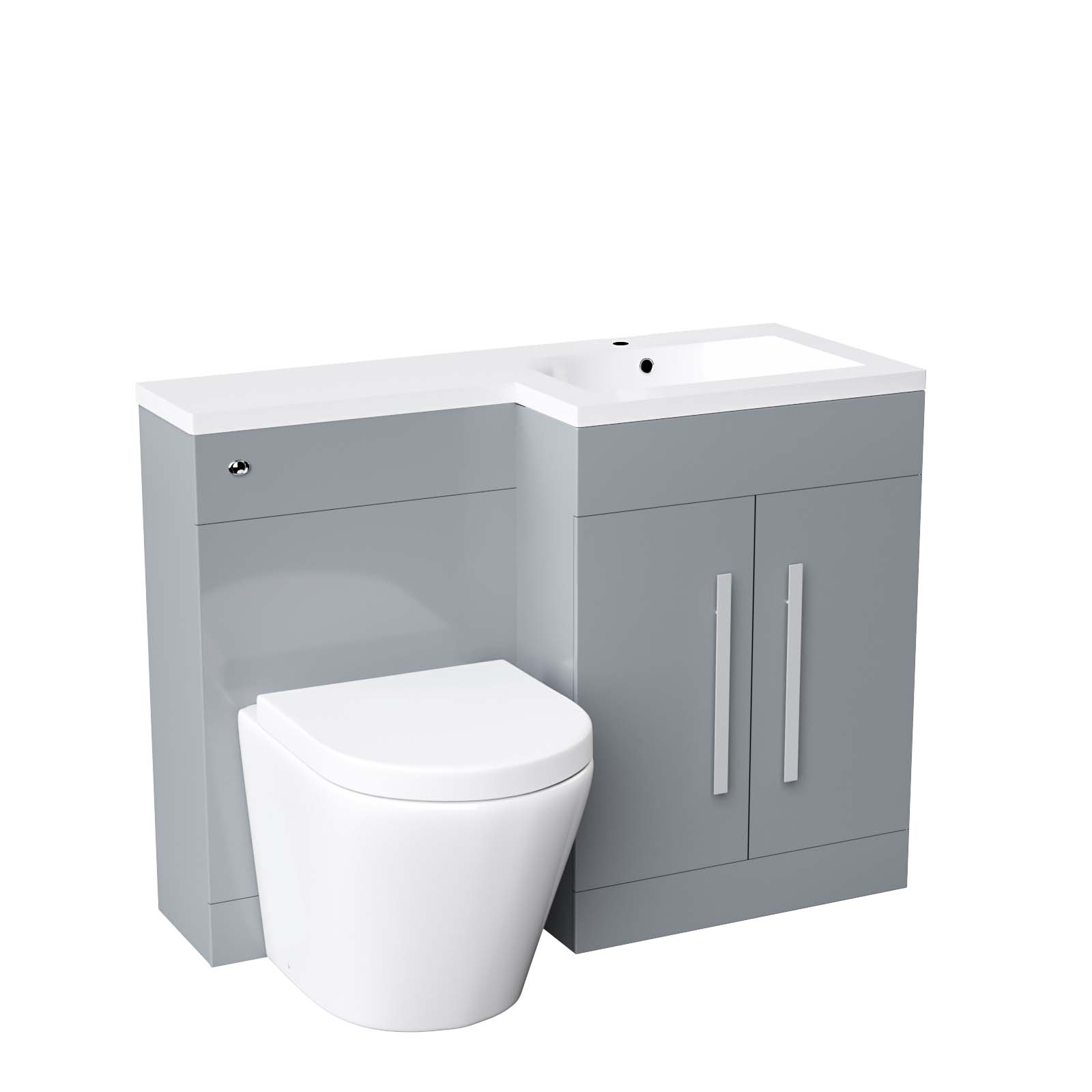 Aric 1100mm Right Flat Pack Vanity Basin, WC Unit & Back To Wall Rimless Toilet Grey