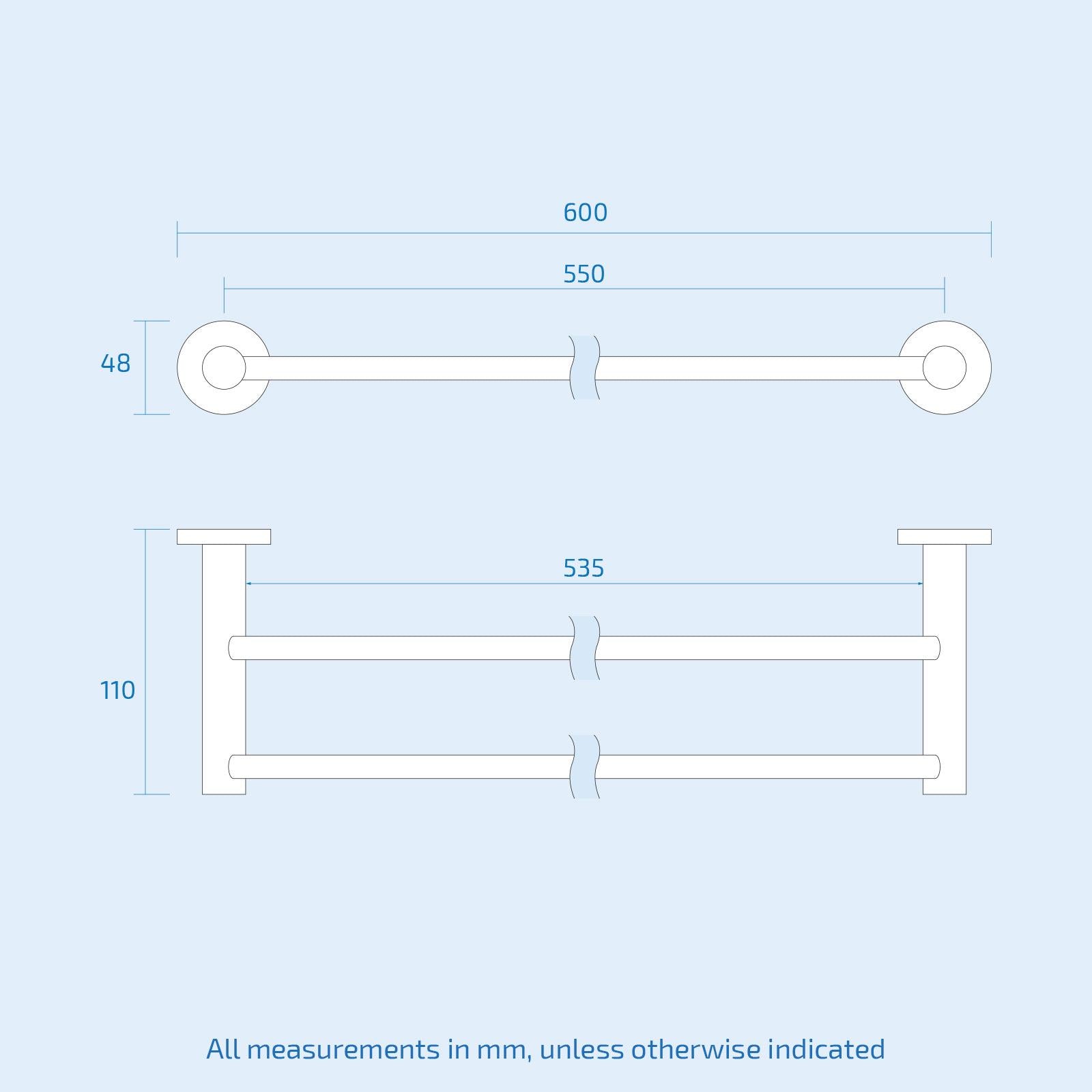 Modern Round Black Matte Double Towel Bar