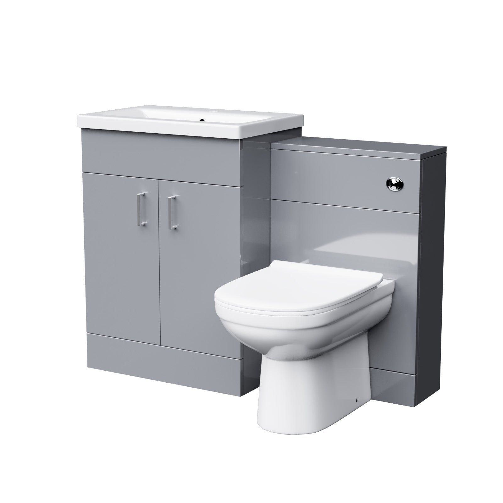 Nanuya 600mm Light Grey Free Standing Cabinet, Ceramic Basin & BTW Pan with Soft Close Seat Flat Pack