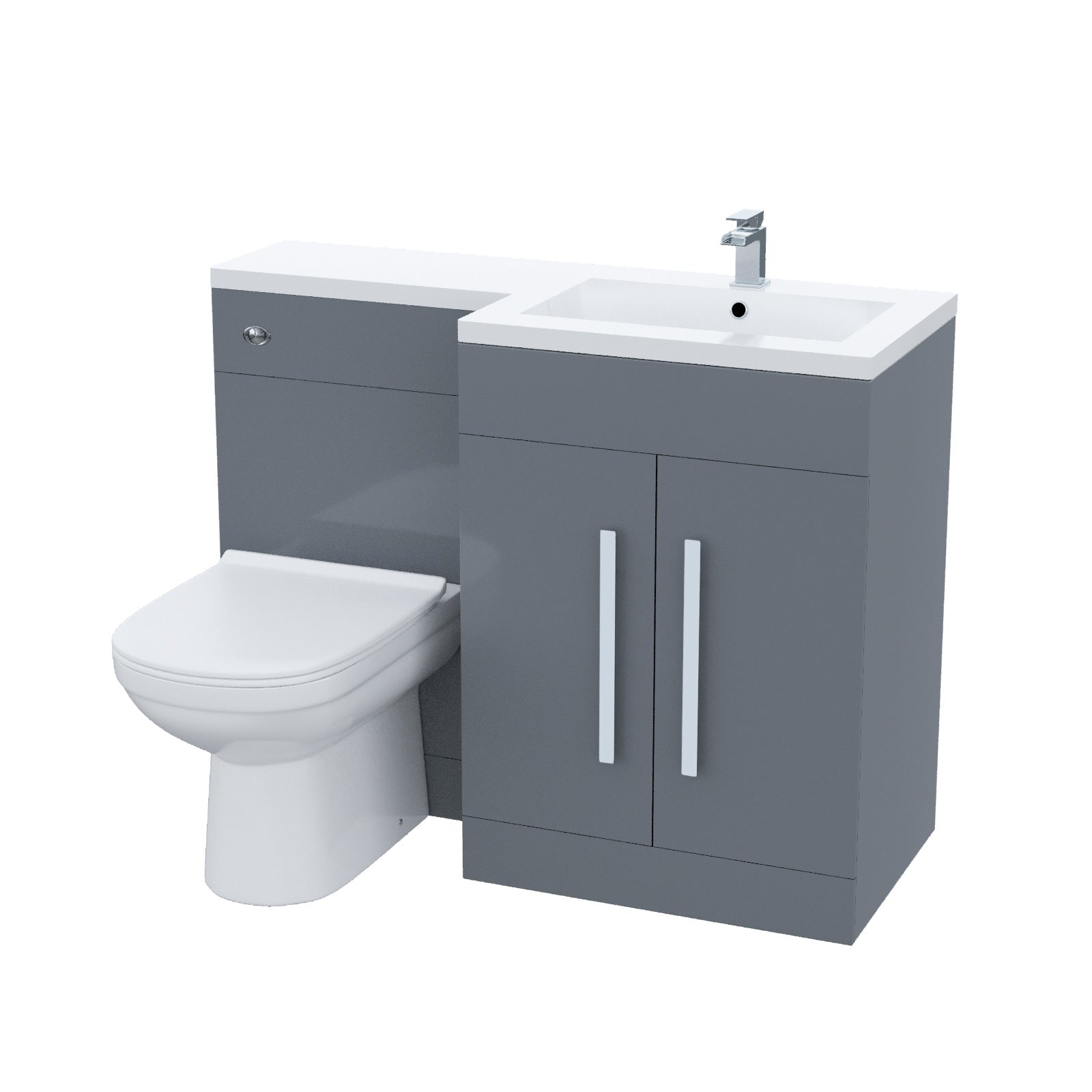 Aric 1100mm Grey L-Shape RH & Concealed Cistern for BTW Toilet - Flat Pack