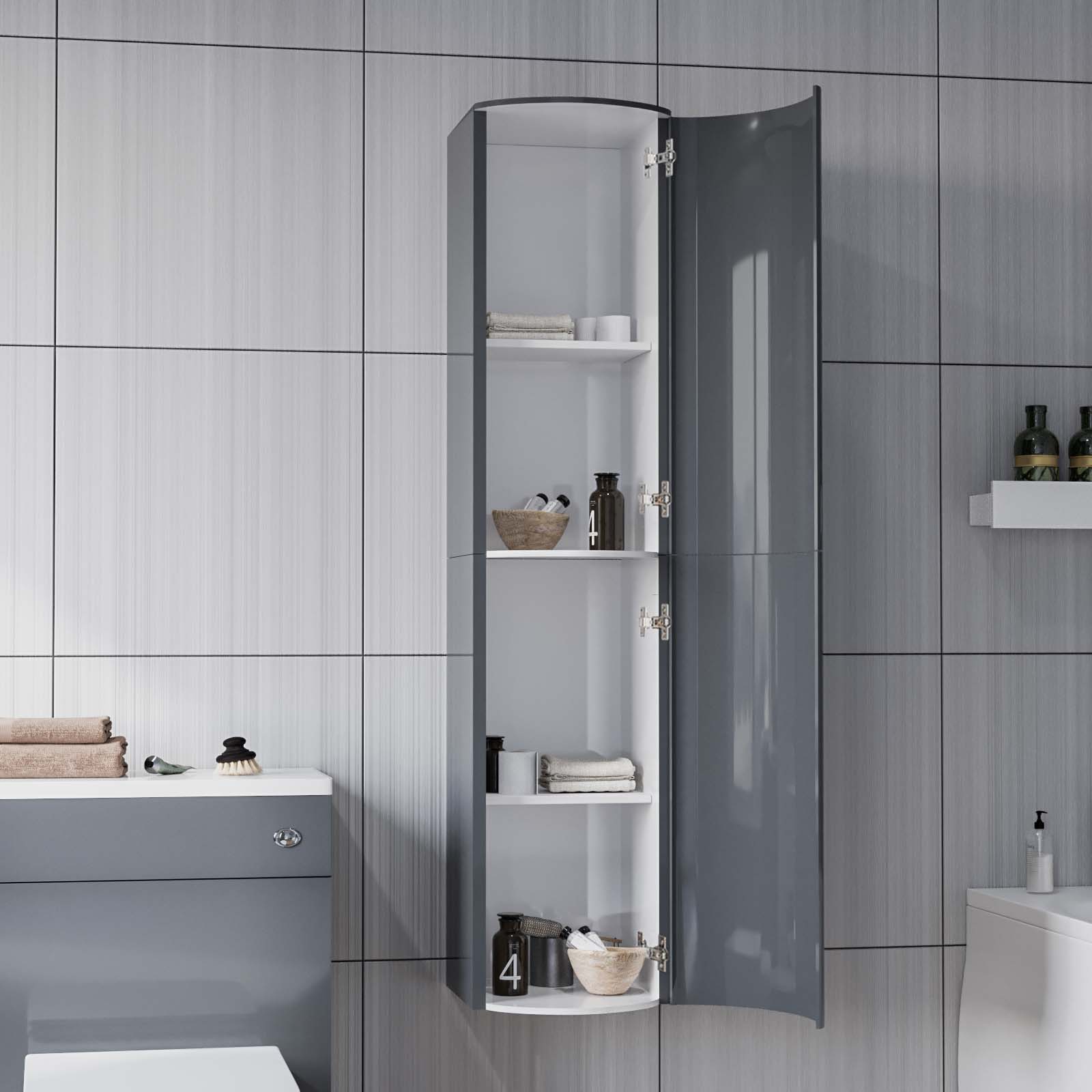 Dene 1400 mm Bathroom Wall Hung Cabinet Storage Grey