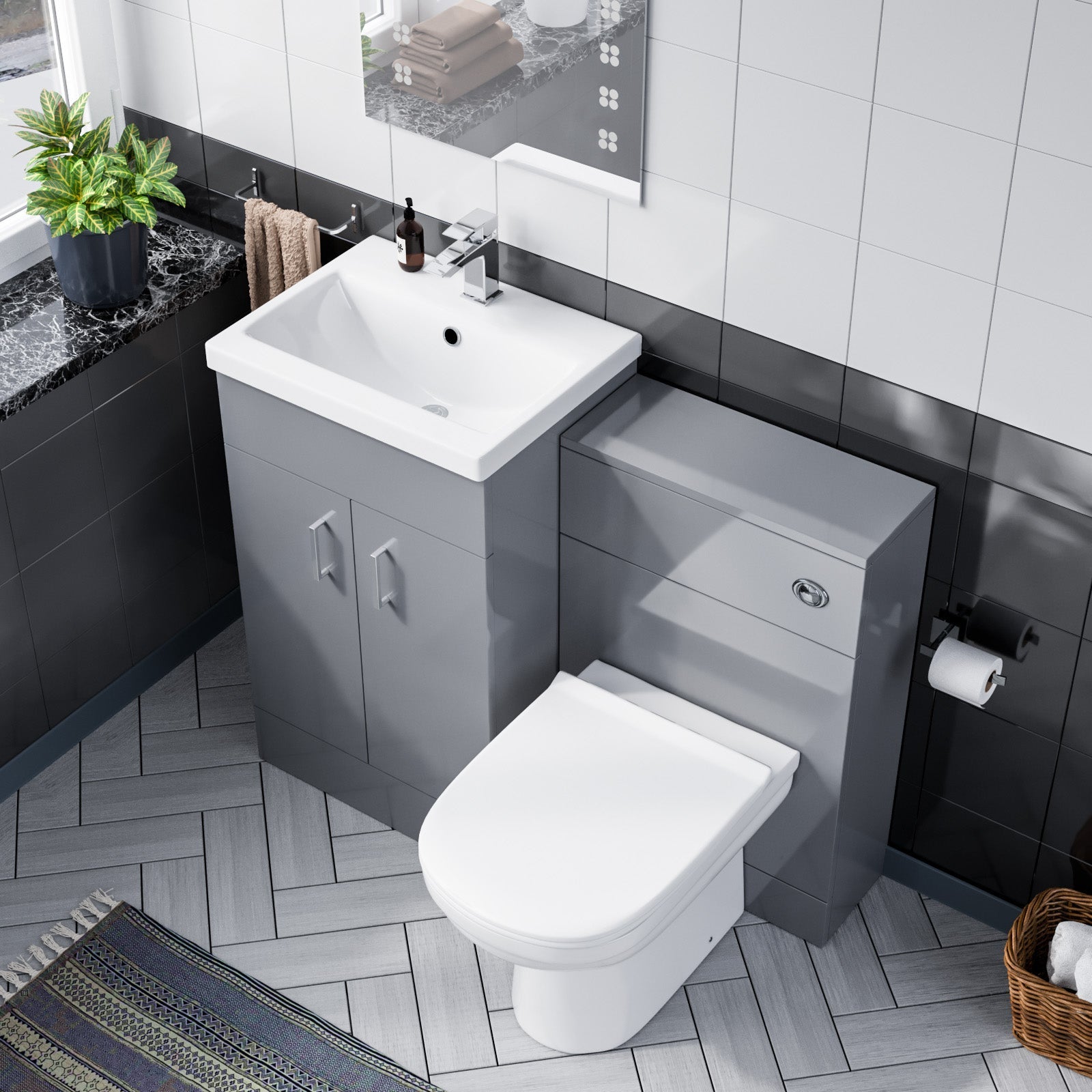 Nanuya 500mm Vanity Basin Unit & WC Unit & Back to Wall Grey | Nanuya