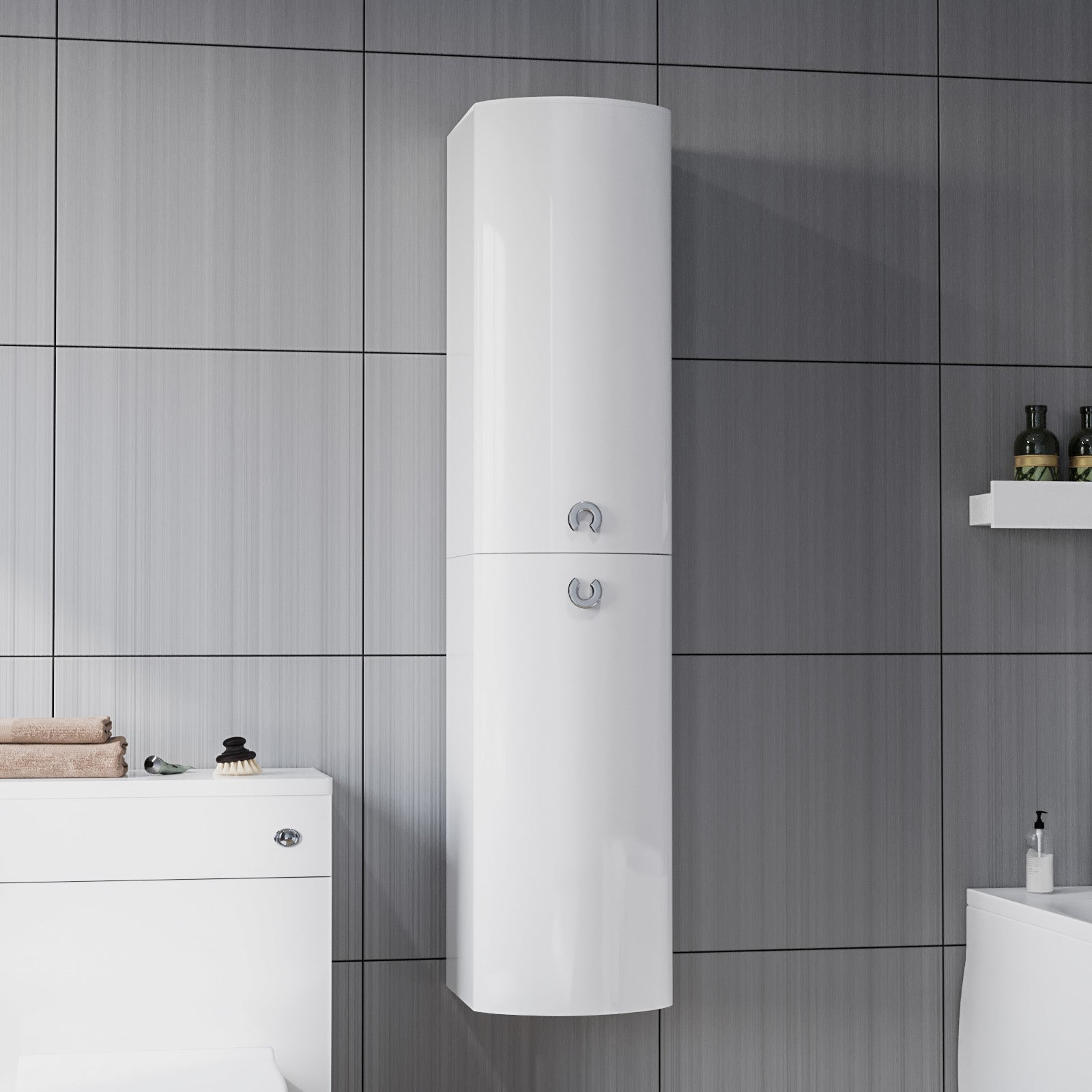 Dene 1100mm LH White Bathroom Vanity with WC, BTW Rimless Toilet & Wall Hung Cabinet