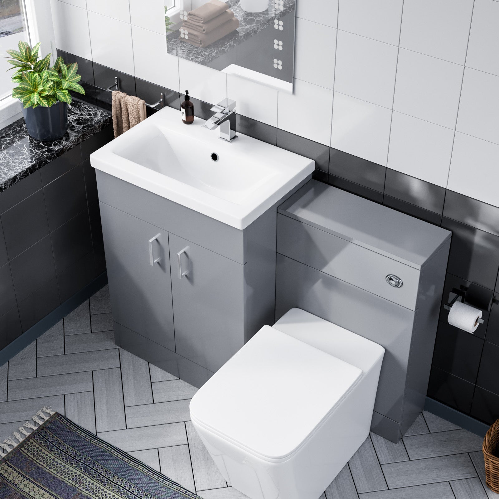 Nanuya 600mm Light Grey Floor Standing Vanity Ceramic Basin BTW Toilet UF Seat & WC Unit Flat Pack
