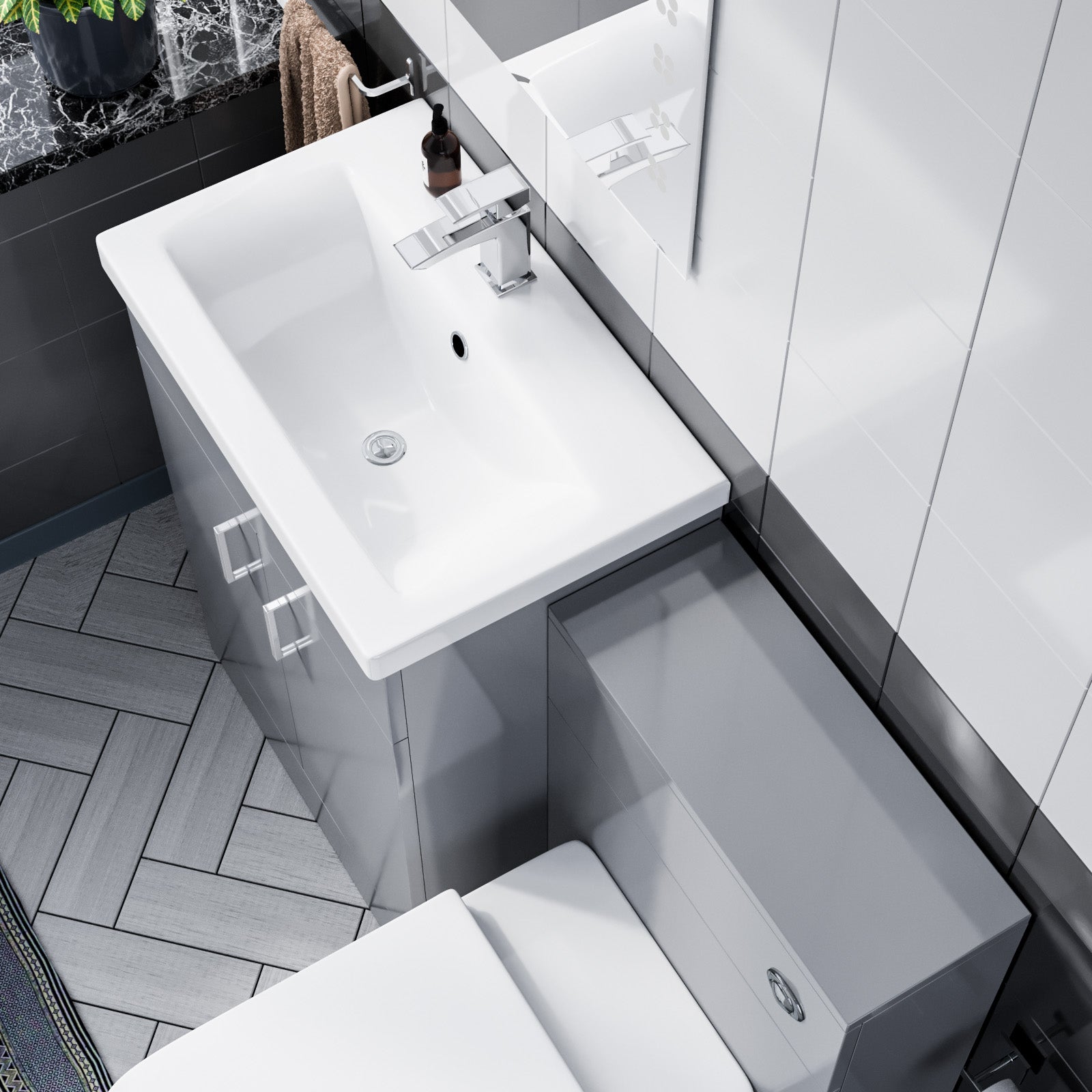 Nanuya 600mm Light Grey Floor Standing Vanity Ceramic Basin BTW Toilet UF Seat & WC Unit Flat Pack