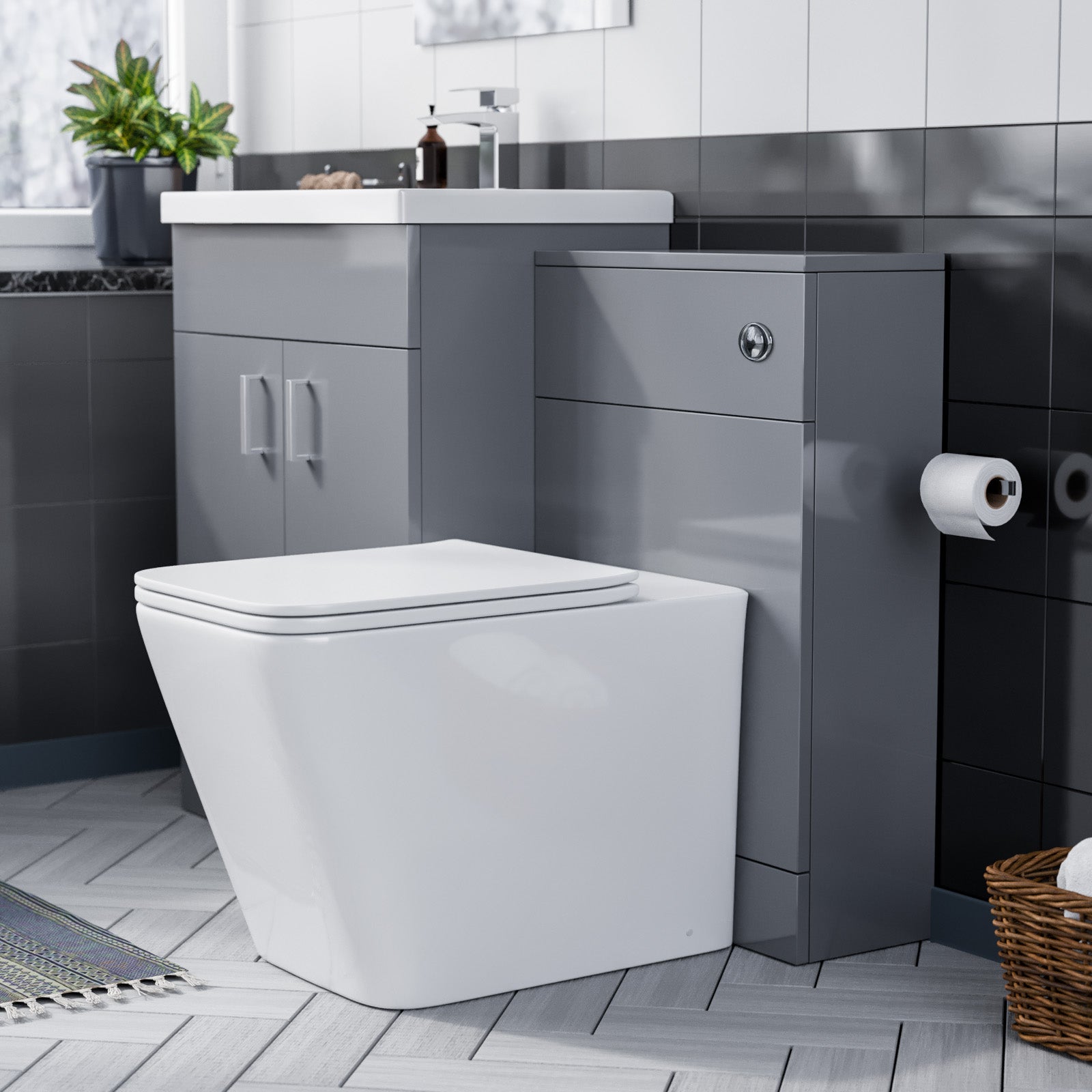 Nanuya 600mm Light Grey Floor Standing Vanity Ceramic Basin BTW Toilet UF Seat & WC Unit Flat Pack