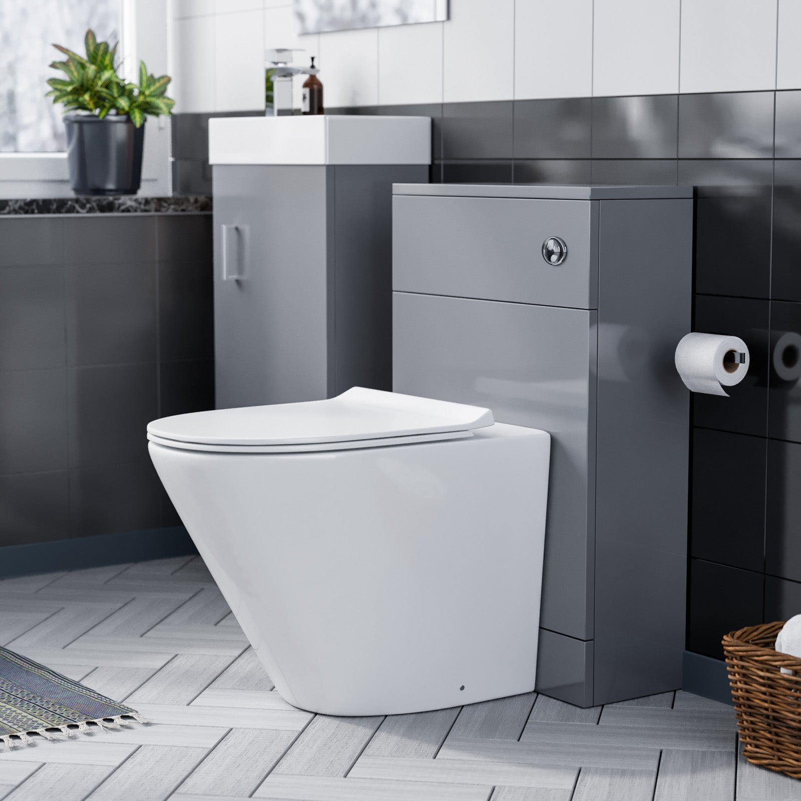 Nanuya 400mm Grey  Floorstanding Basin Vanity & Concealed Cistern WC Toilet