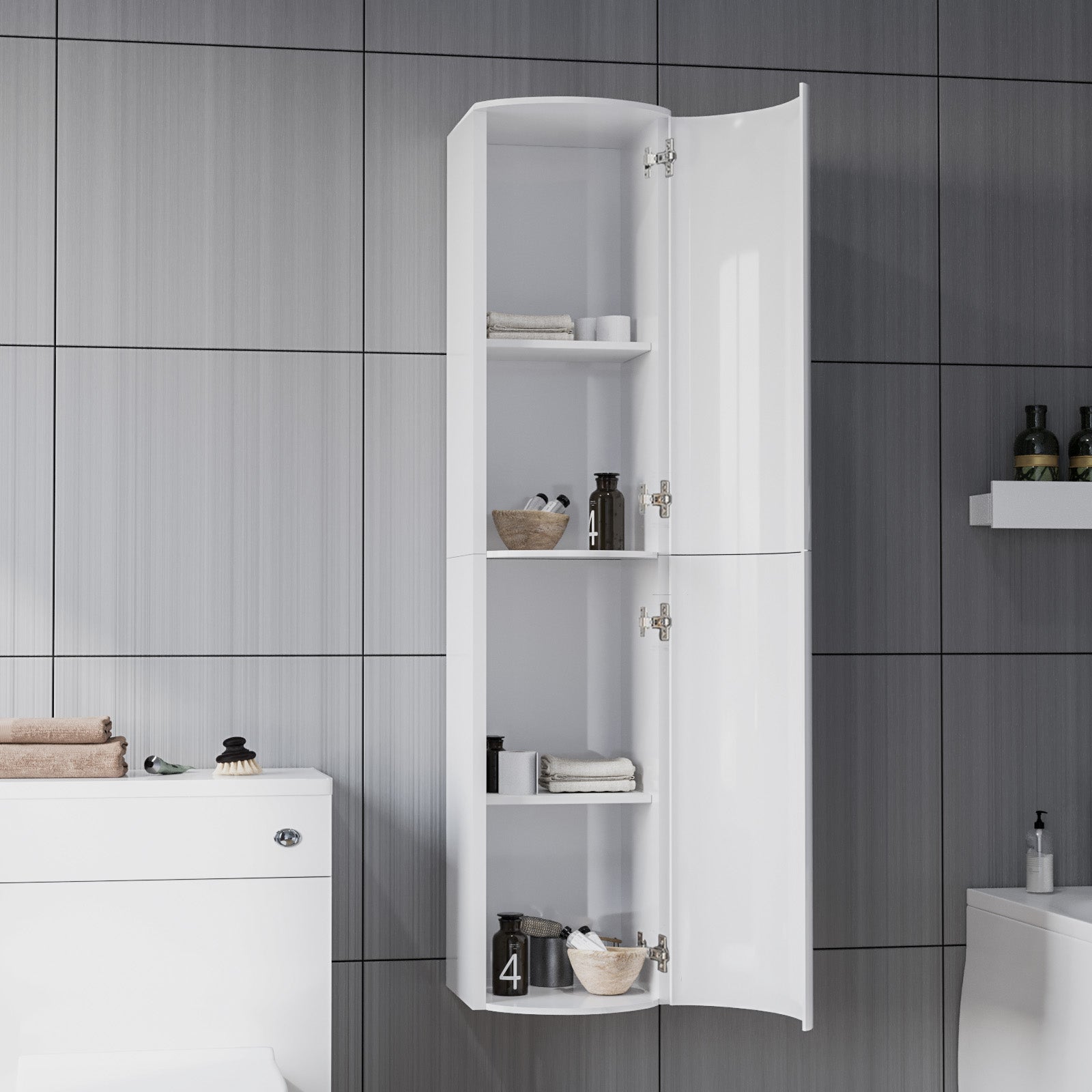 Dene 1100mm LH White Bathroom Vanity with WC, BTW Rimless Toilet & Wall Hung Cabinet