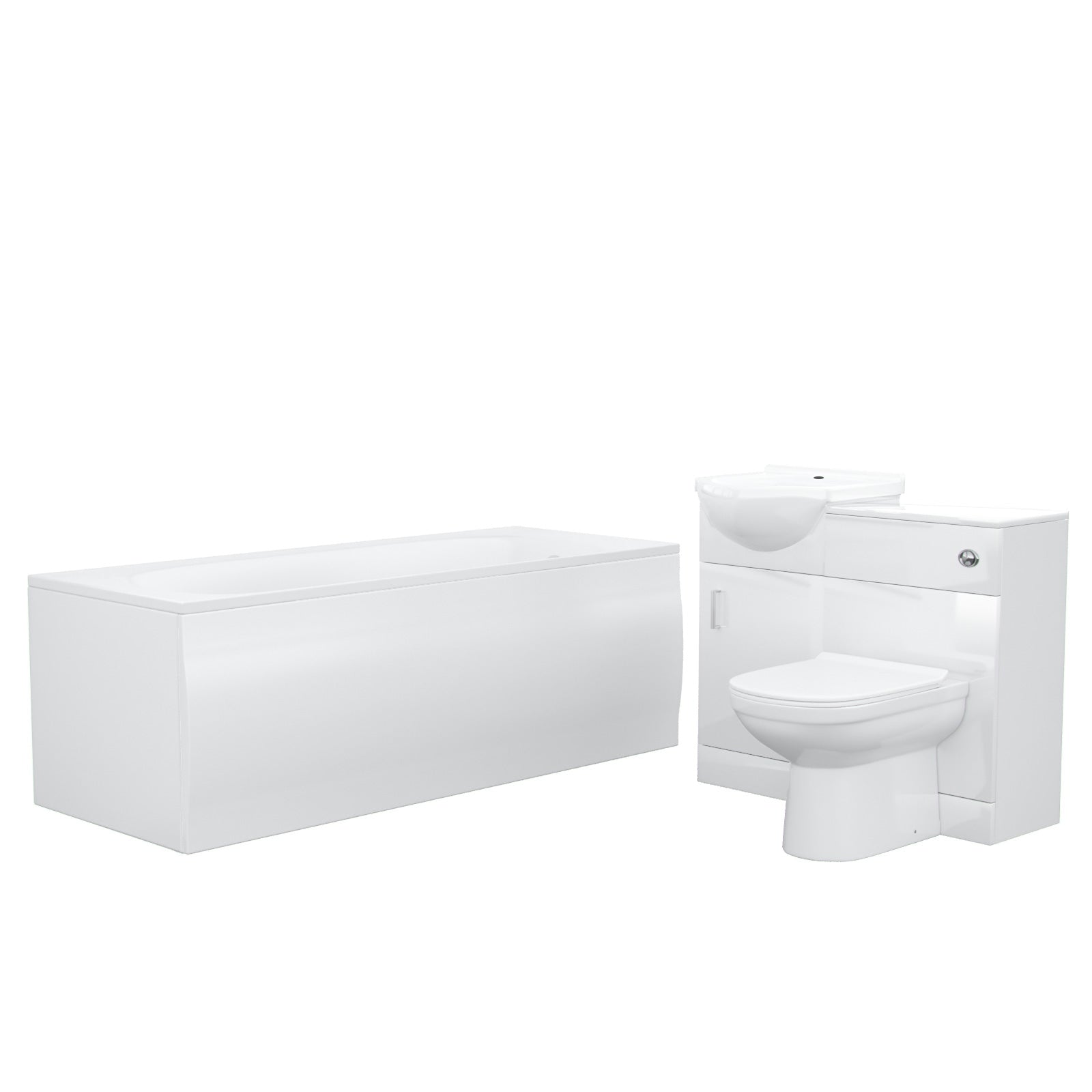Ellen 1700mm Bath, 450mm Vanity Basin Unit Flat-Pack, WC Unit & Elso Back To Wall Toilet White