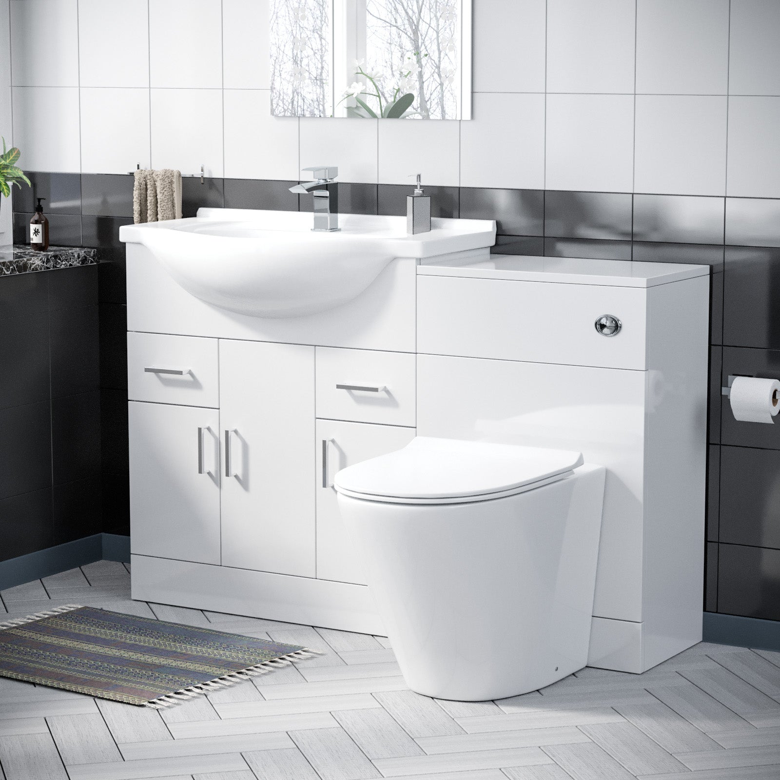 Ellen 750mm FloorStanding White Gloss Cabinet, WC Unit & BTW Toilet