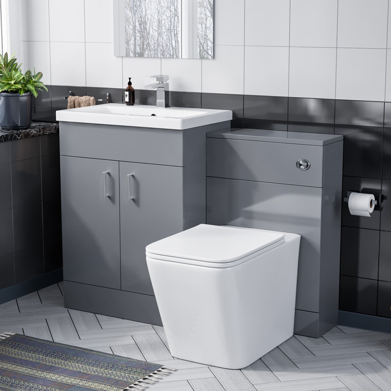 Nanuya 600mm Light Grey Floor Standing Vanity Ceramic Basin BTW Toilet UF Seat & WC Unit Flat Pack