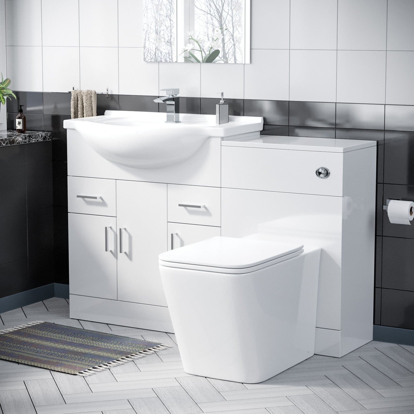 Ellen 750mm Floor Standing Gloss White Cabinet, WC Unit & BTW Toilet