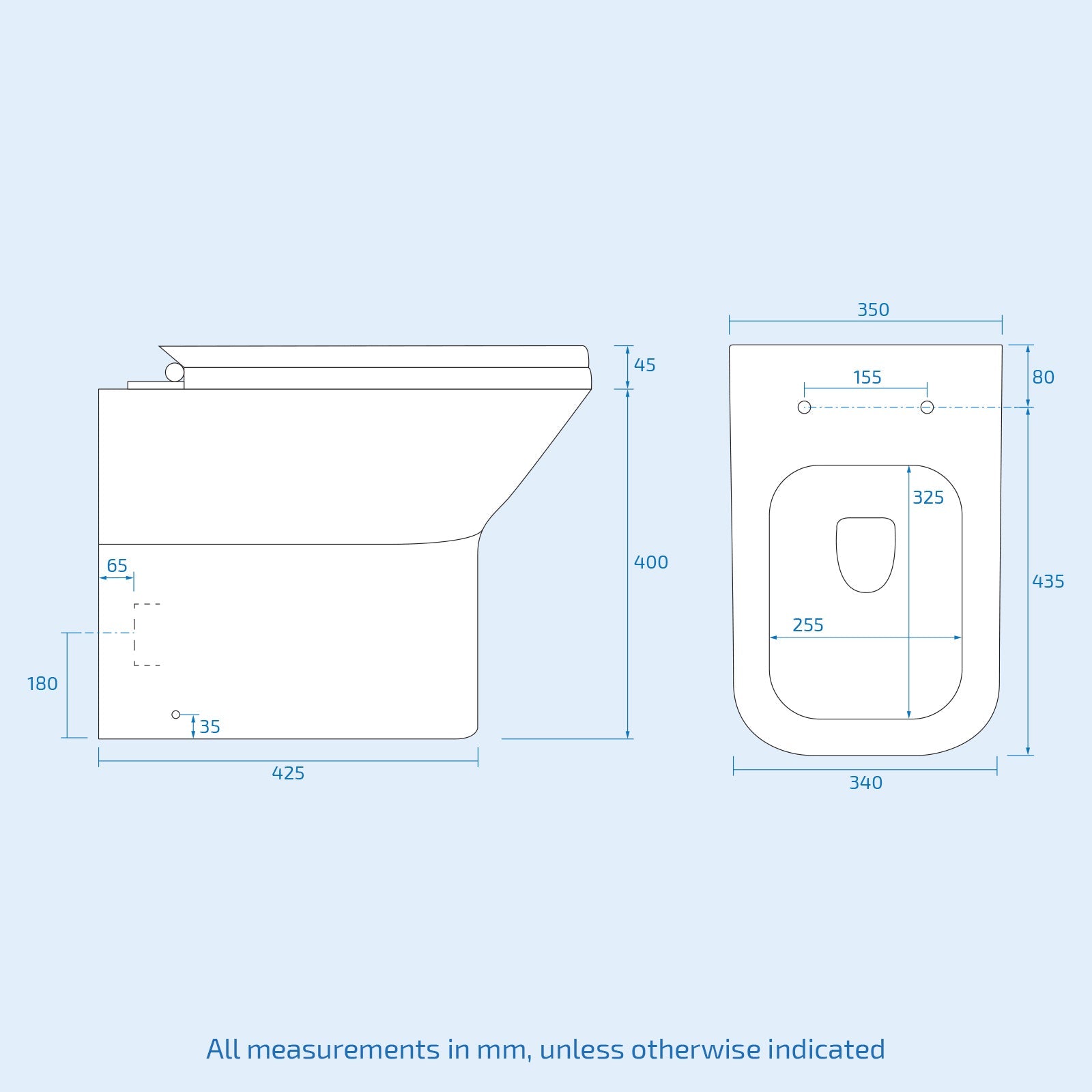 Louis 500mm WC Unit & Rimless Square Back To Wall Toilet With Cistern
