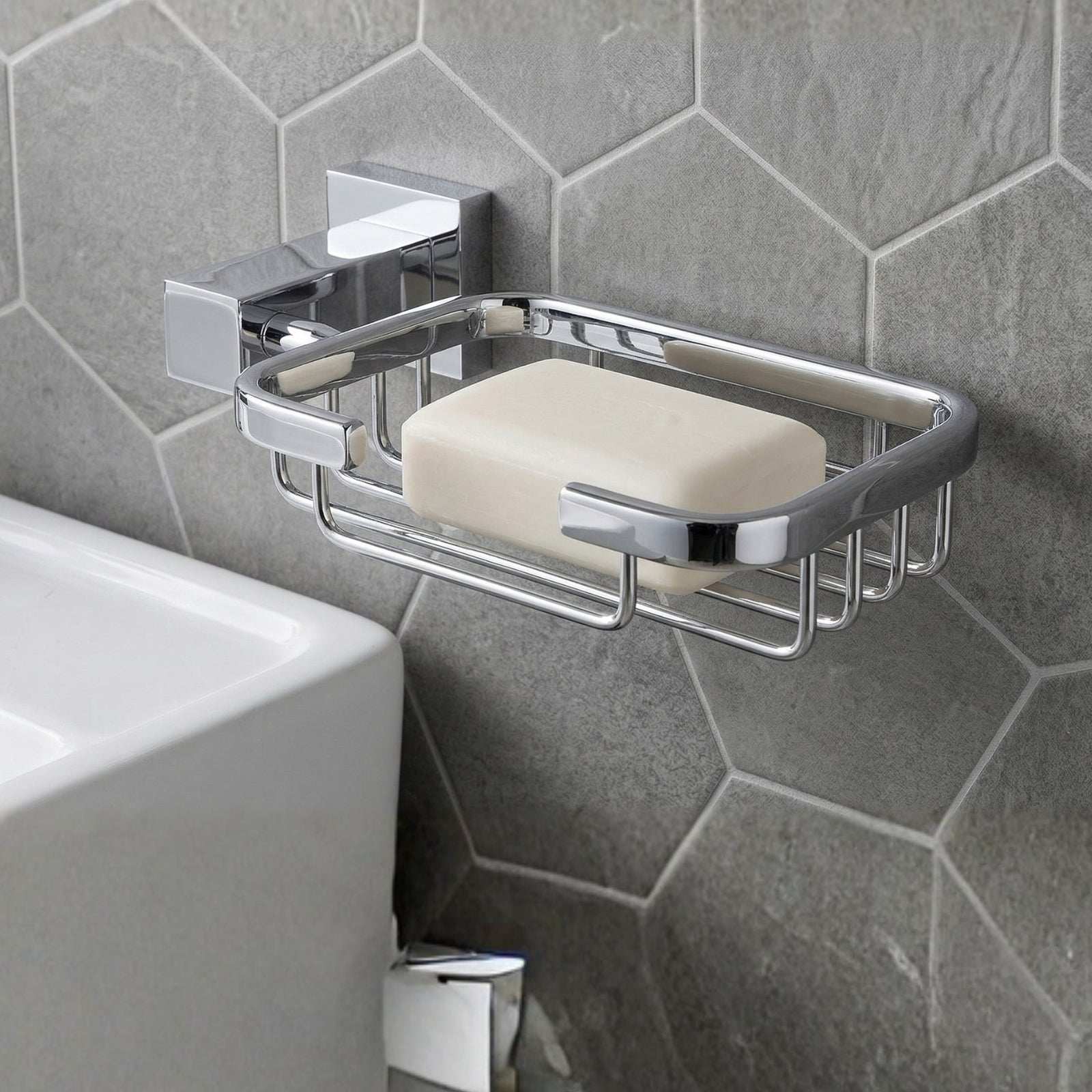 Square Chrome Soap Basket