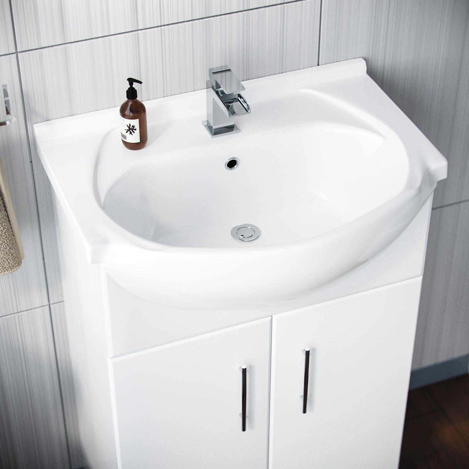 Ellen 1700mm Round Bath, 550mm Vanity and Curved Toilet Suite White