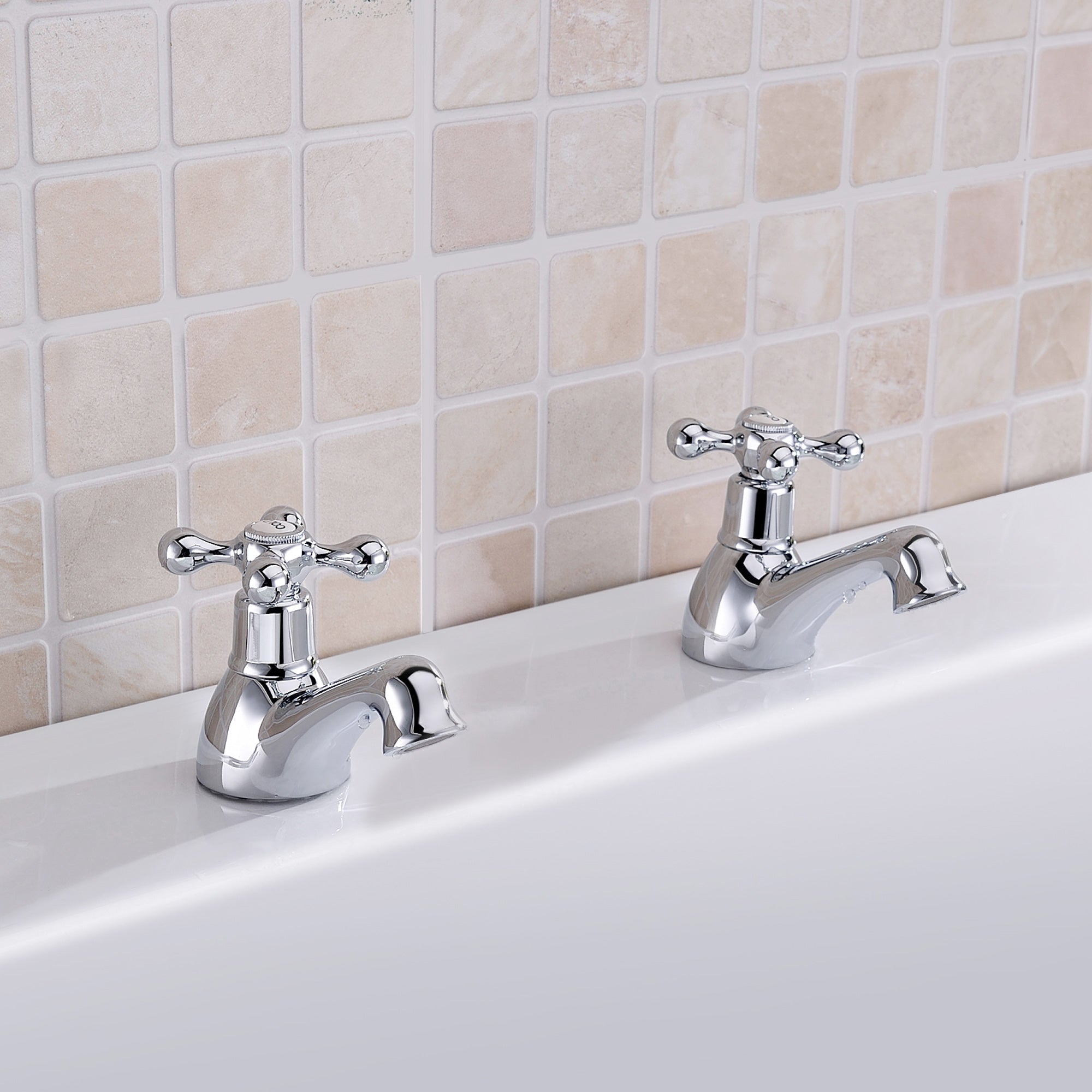 Stafford Victorian Traditional Cross Head Chrome Twin Bath Filler Taps & Basin Sink Mono Mixer Tap