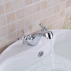 Stafford Victorian Traditional Cross Head Chrome Twin Bath Filler Taps & Basin Sink Mono Mixer Tap