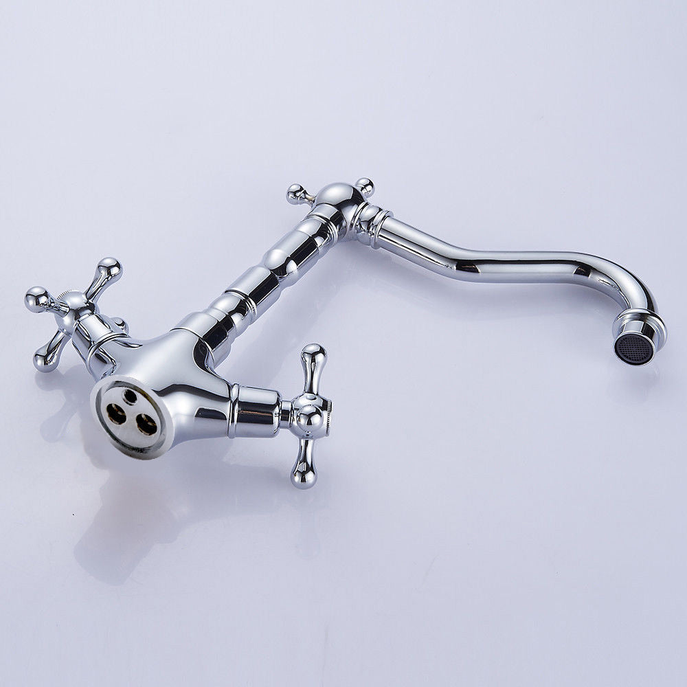 Victorian Traditional Twin Cross Handle Kitchen Sink Mono Mixer Tap