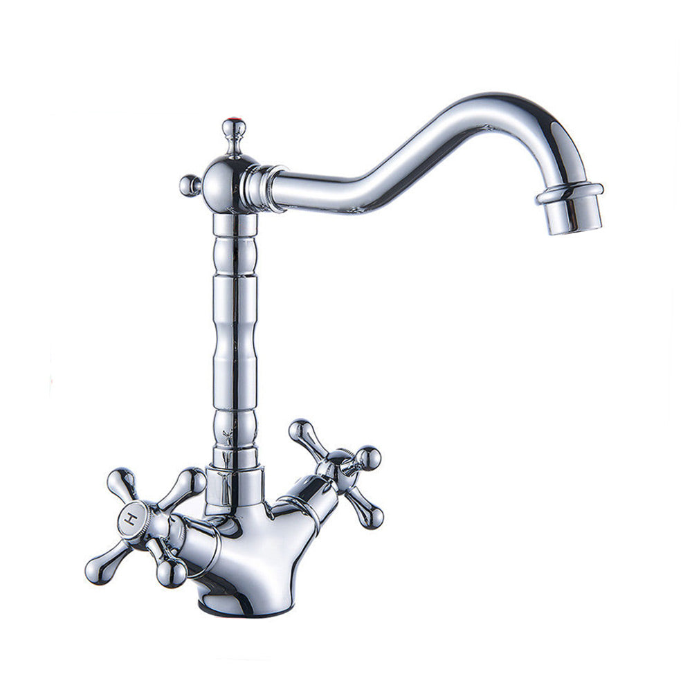 Victorian Traditional Twin Cross Handle Kitchen Sink Mono Mixer Tap