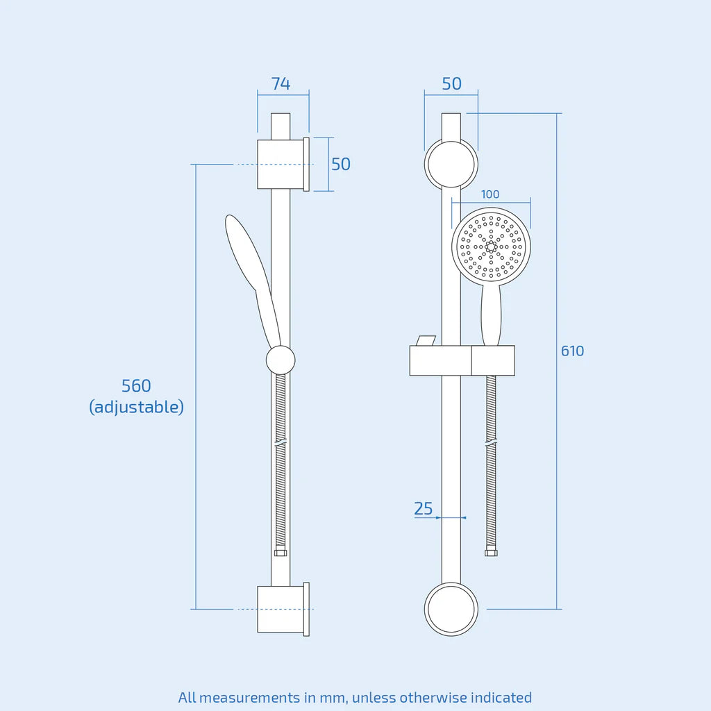 Round Matte Black Thermostatic Shower Bar with Shower Slider Rail Kit