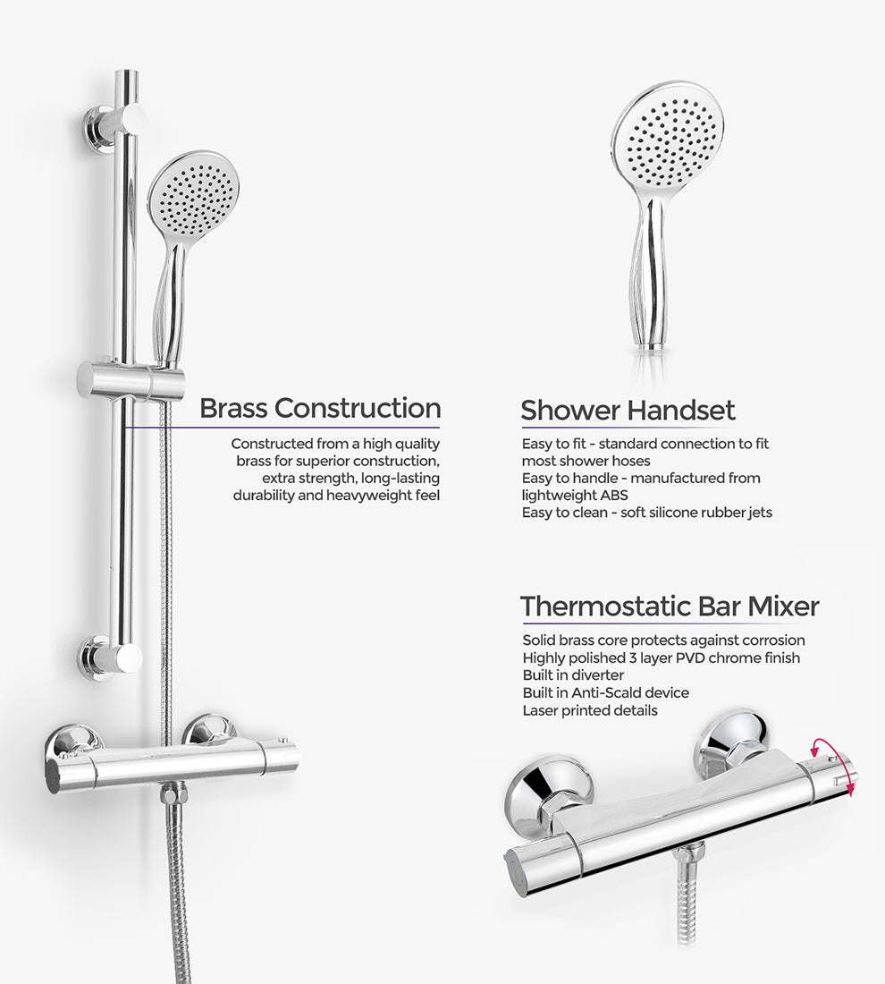 Rosa Round Exposed Thermostatic Shower Mixer Slider Rail Kit