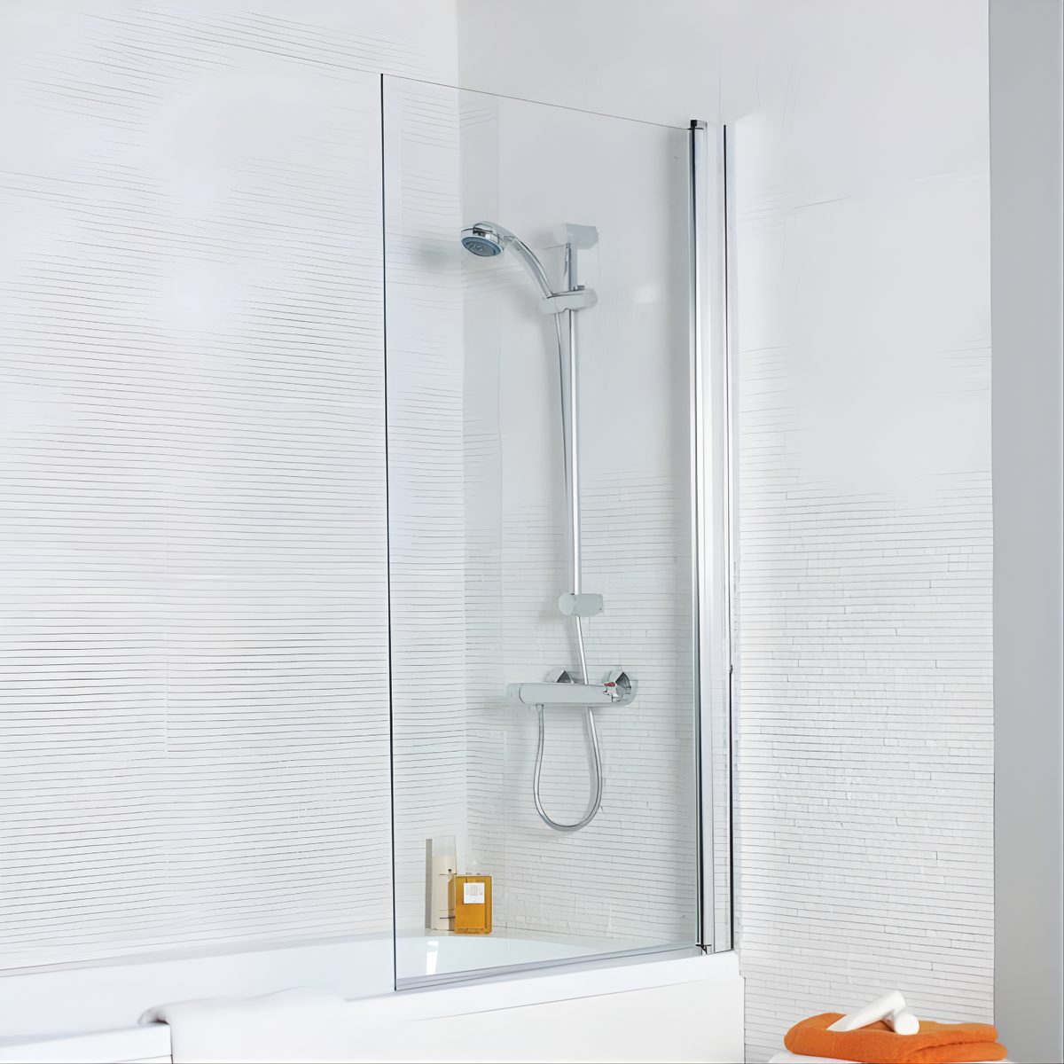 Kartell Koncept  780mm W x 1400mm H Straight Pivoting Chrome 6mm Square Bath Screen - Konsss