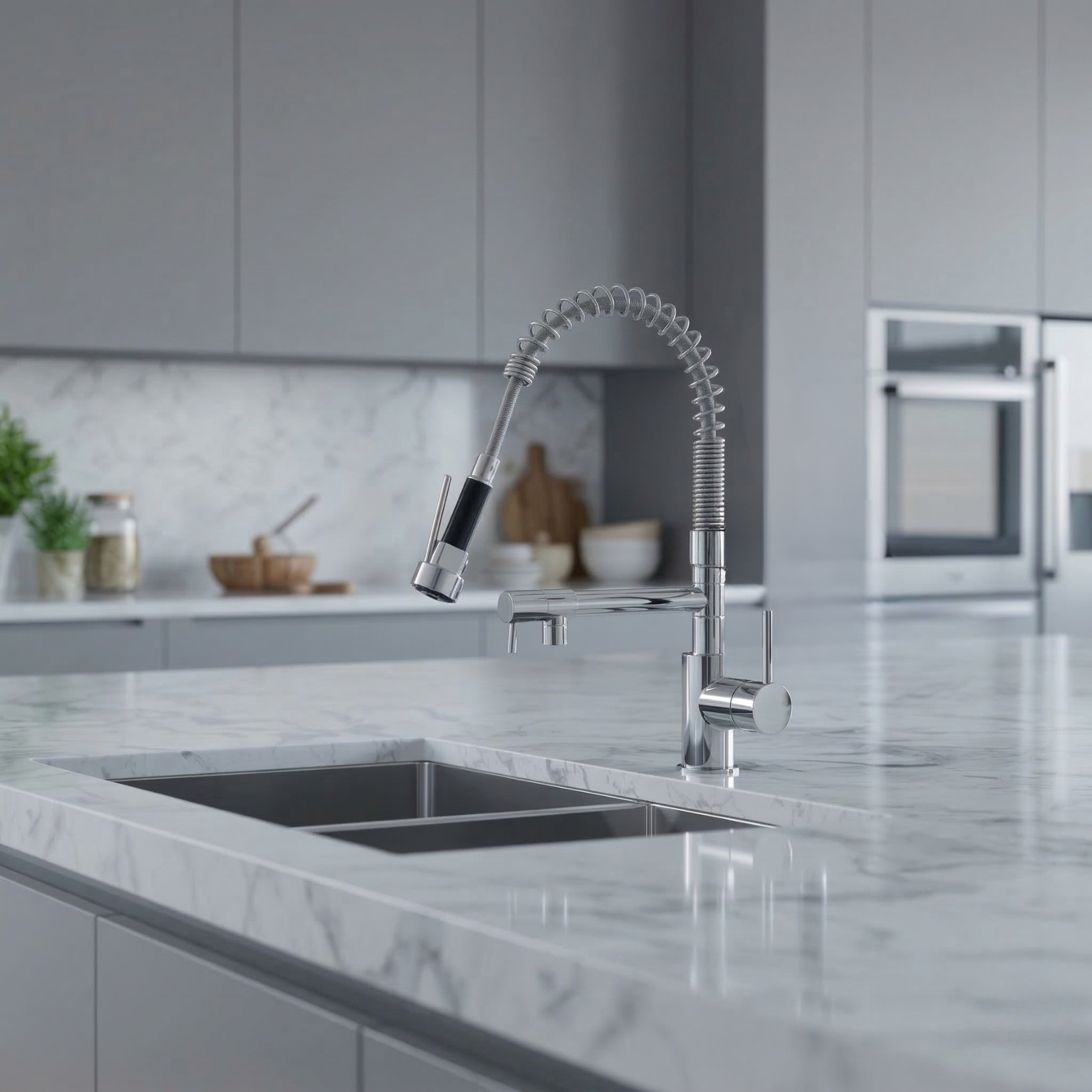 Kartell KST002 Dual Spout Chrome Deck Mounted Kitchen Mixer Tap with Pull Out