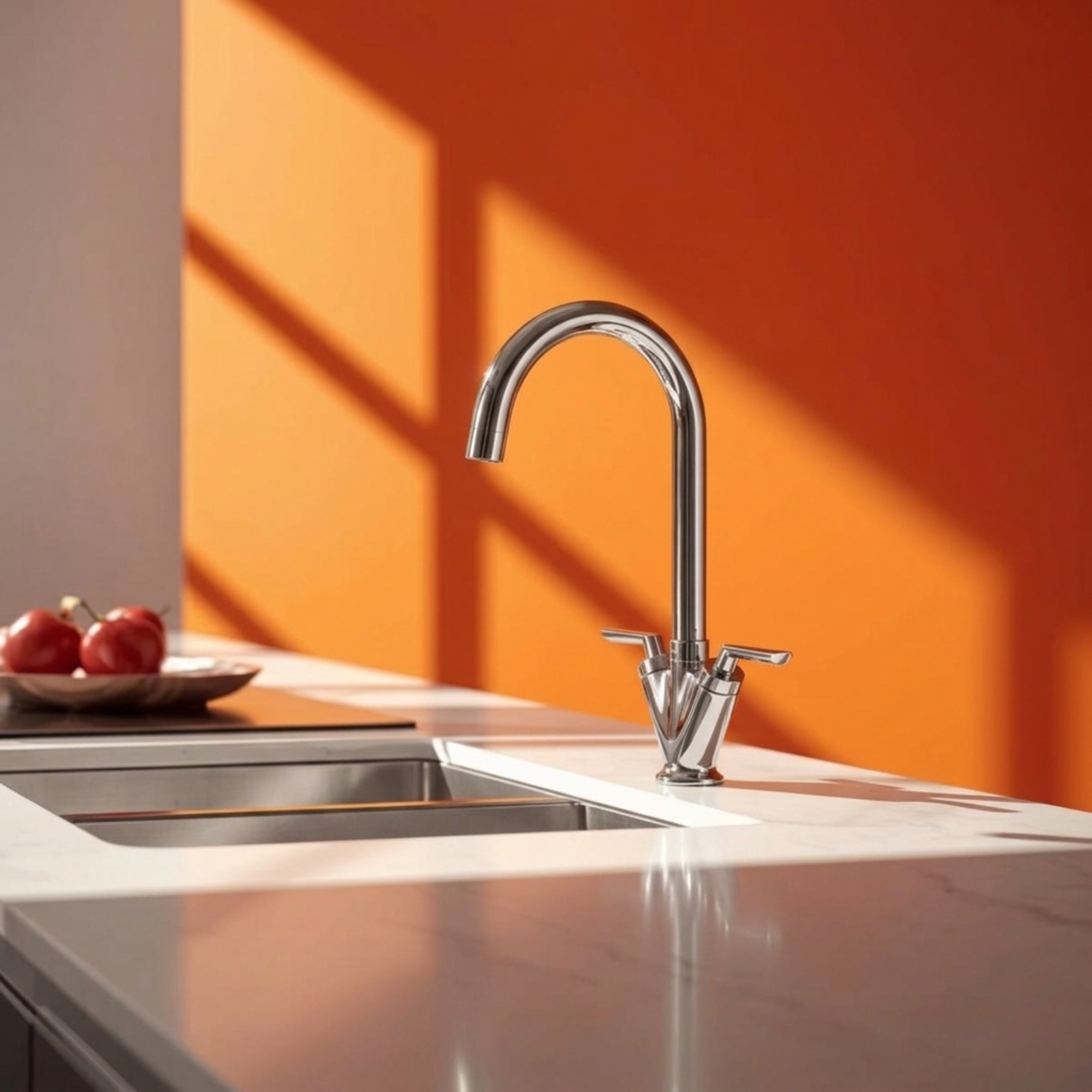 Kartell KST009 Chrome Twin Lever Kitchen Sink Mono Mixer Tap - Deck Mounted