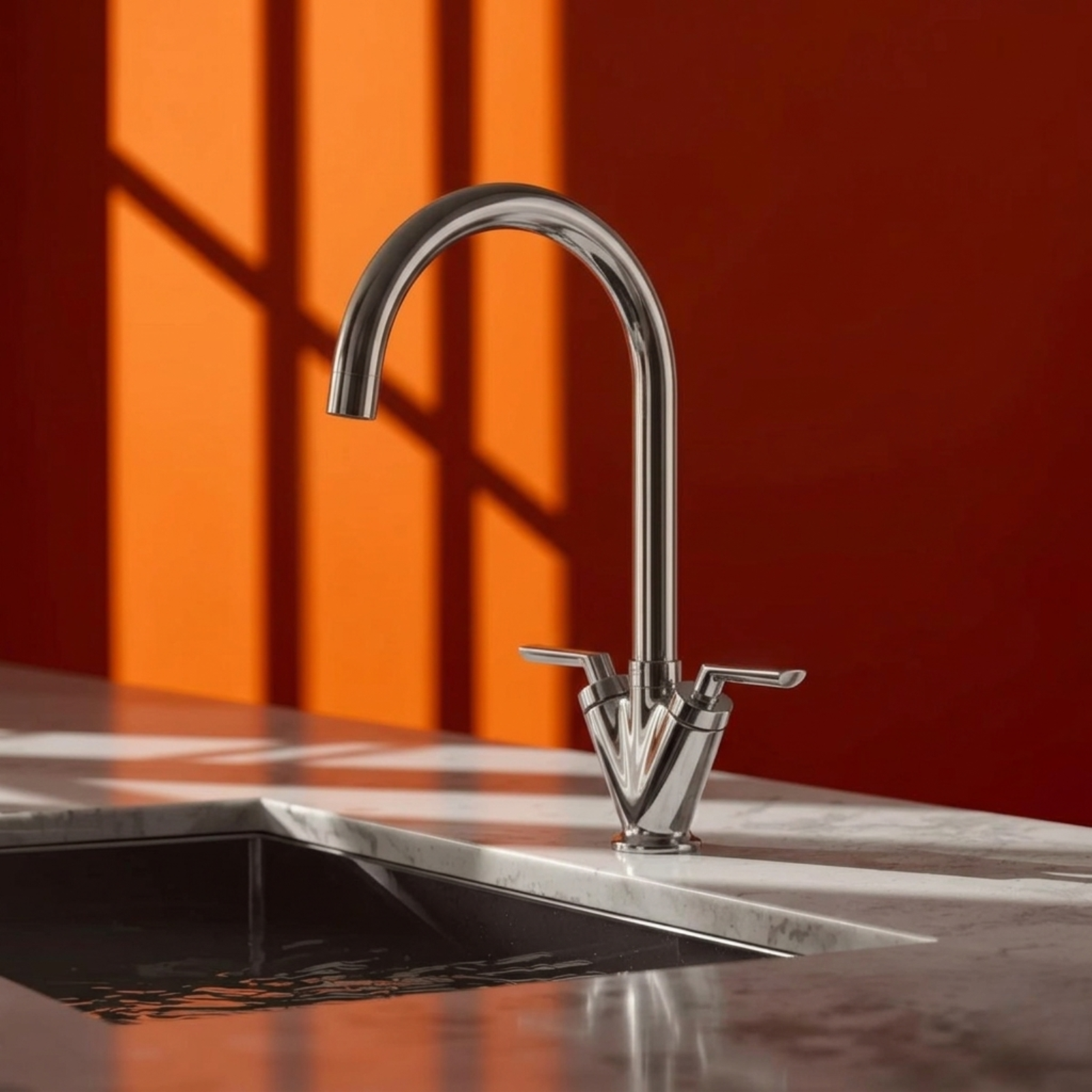 Kartell KST009 Chrome Twin Lever Kitchen Sink Mono Mixer Tap - Deck Mounted