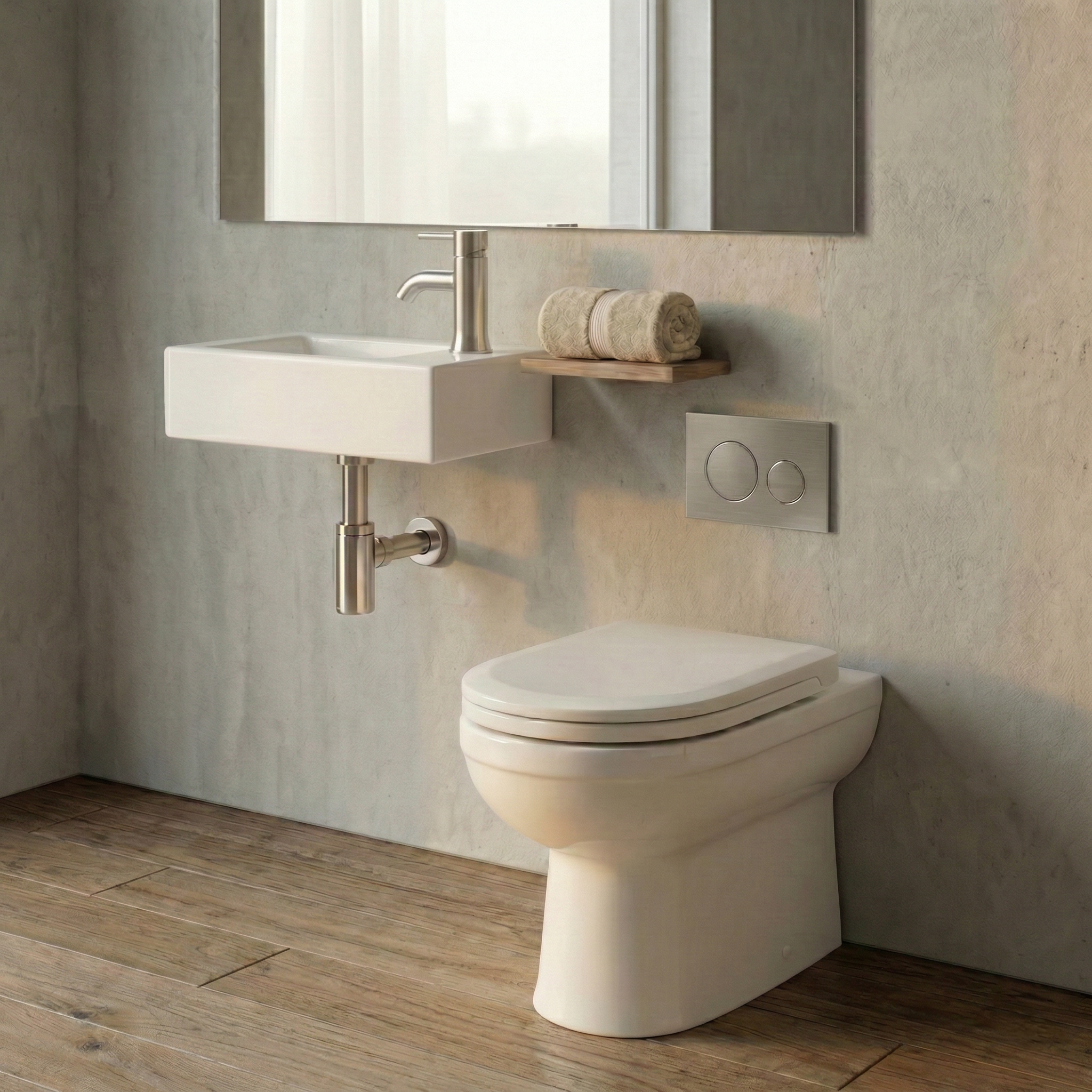 Melbourne Cloakroom Round BTW Toilet & Wall Hung Basin Right Hand Set
