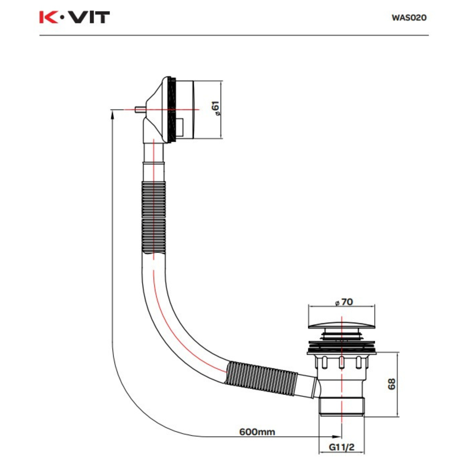 Technical drawing of a plumbing component with dimensions and K-Vit branding.