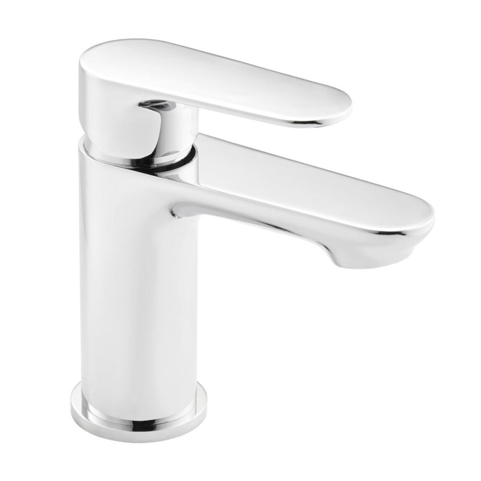 Chrome bathroom faucet on a white background