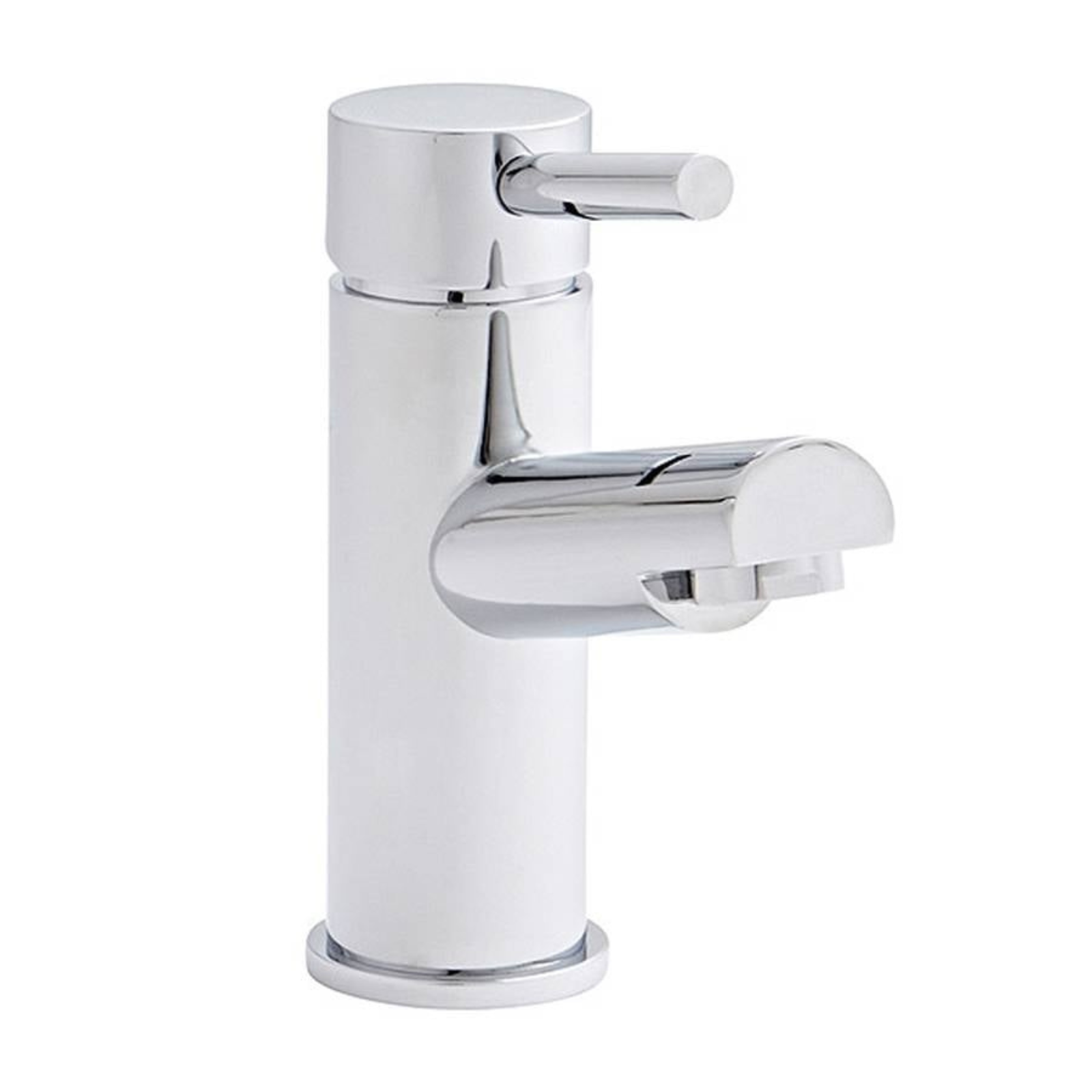 Chrome bathroom faucet on a white background
